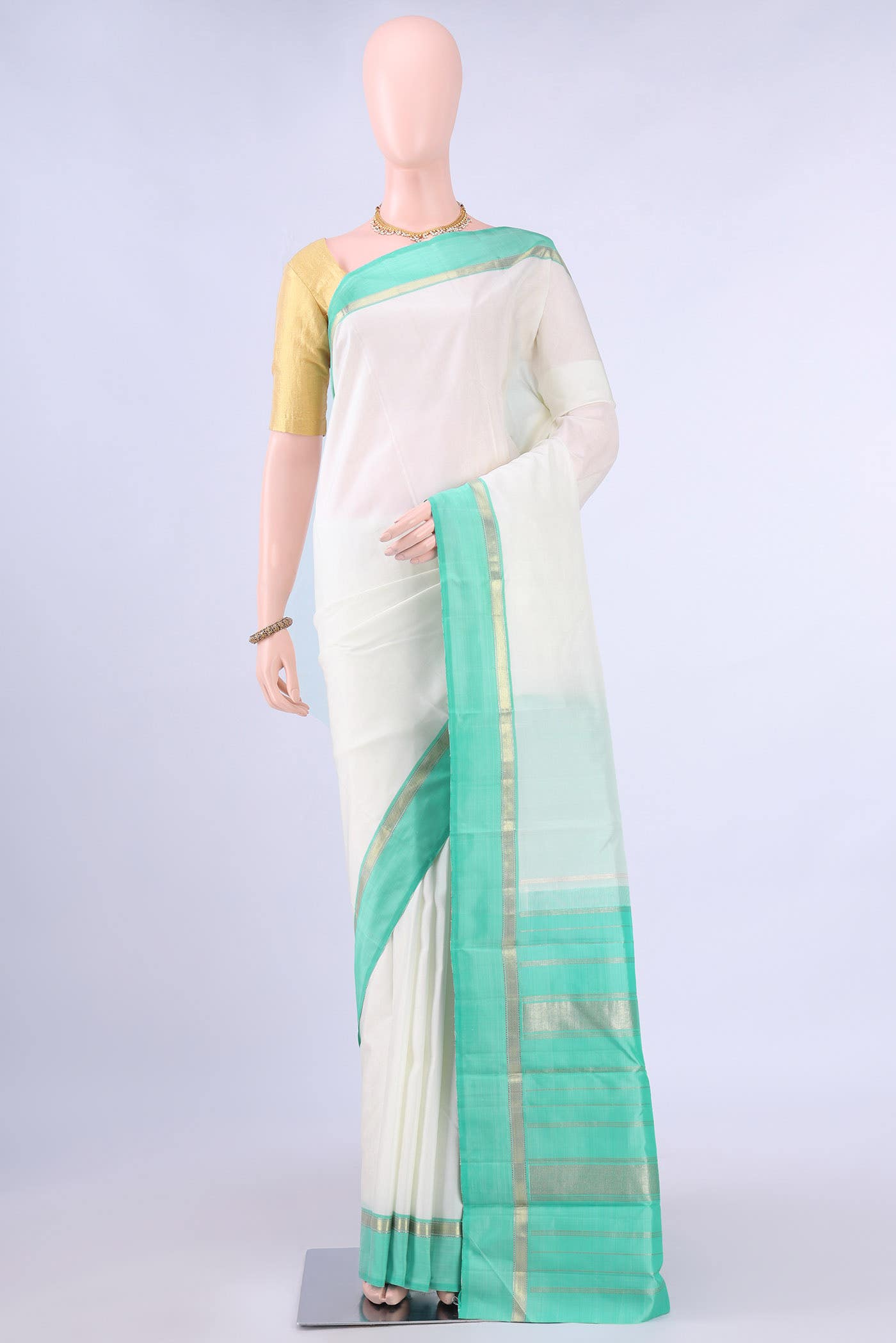Off White Kanchipuram Silk Saree