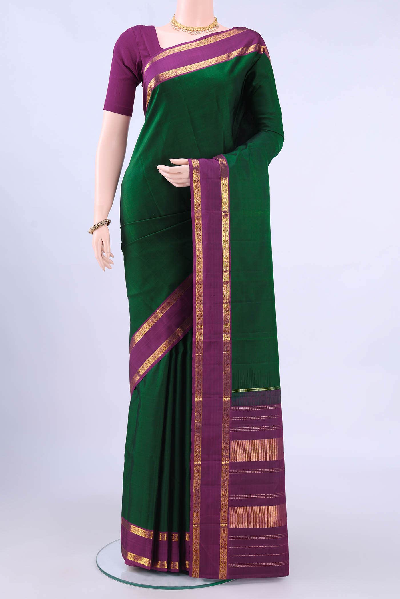 Bottle Green Kanchipuram Silk Saree