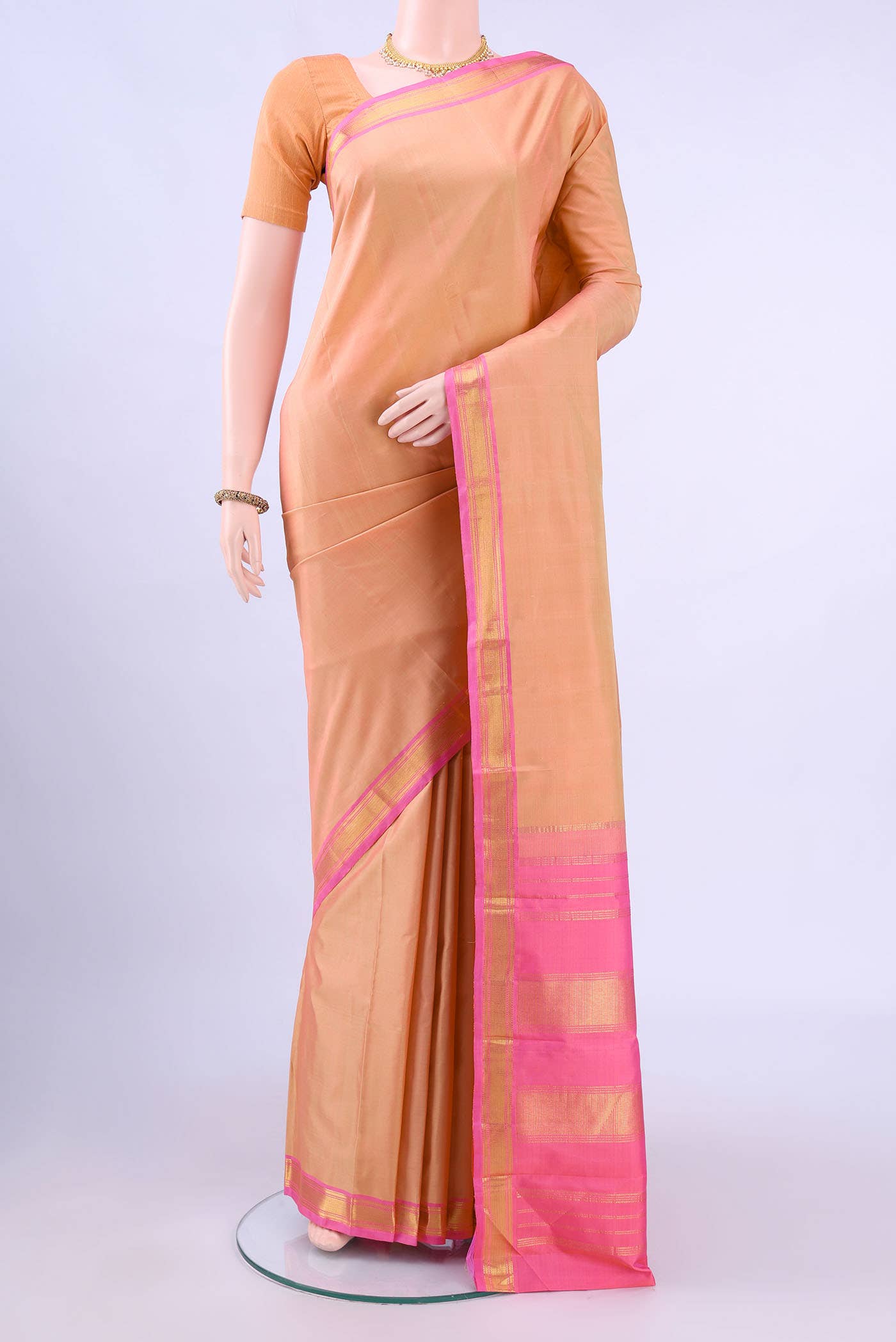 Golden Peach Kanchipuram Silk Saree