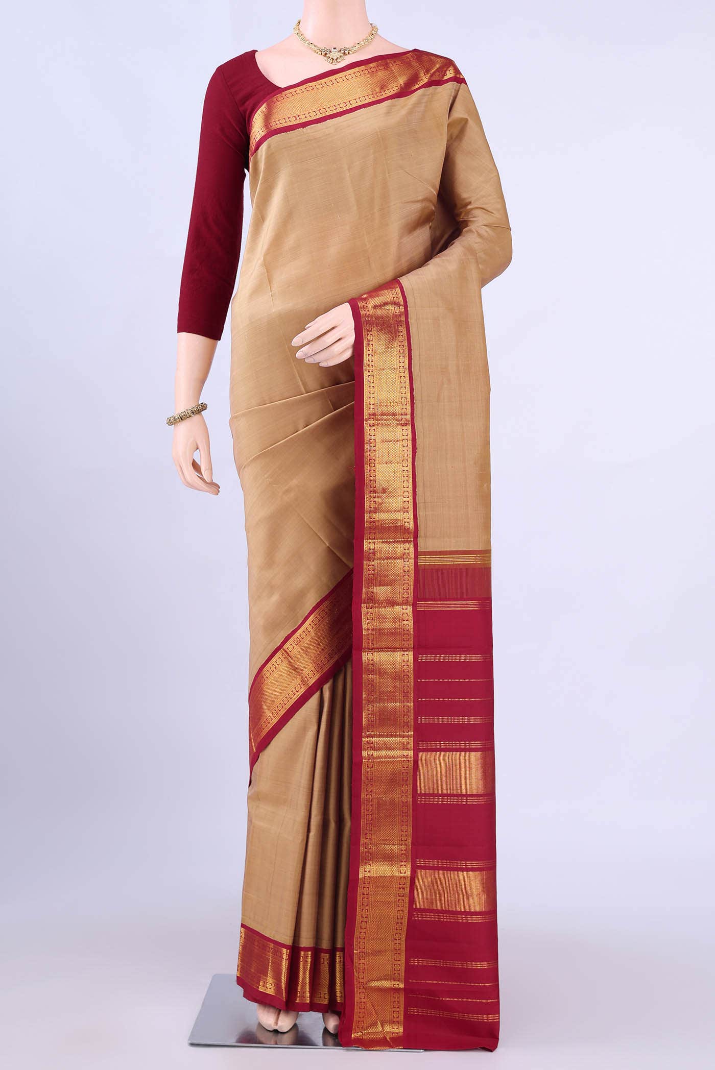 Beige Kanchipuram Silk Saree