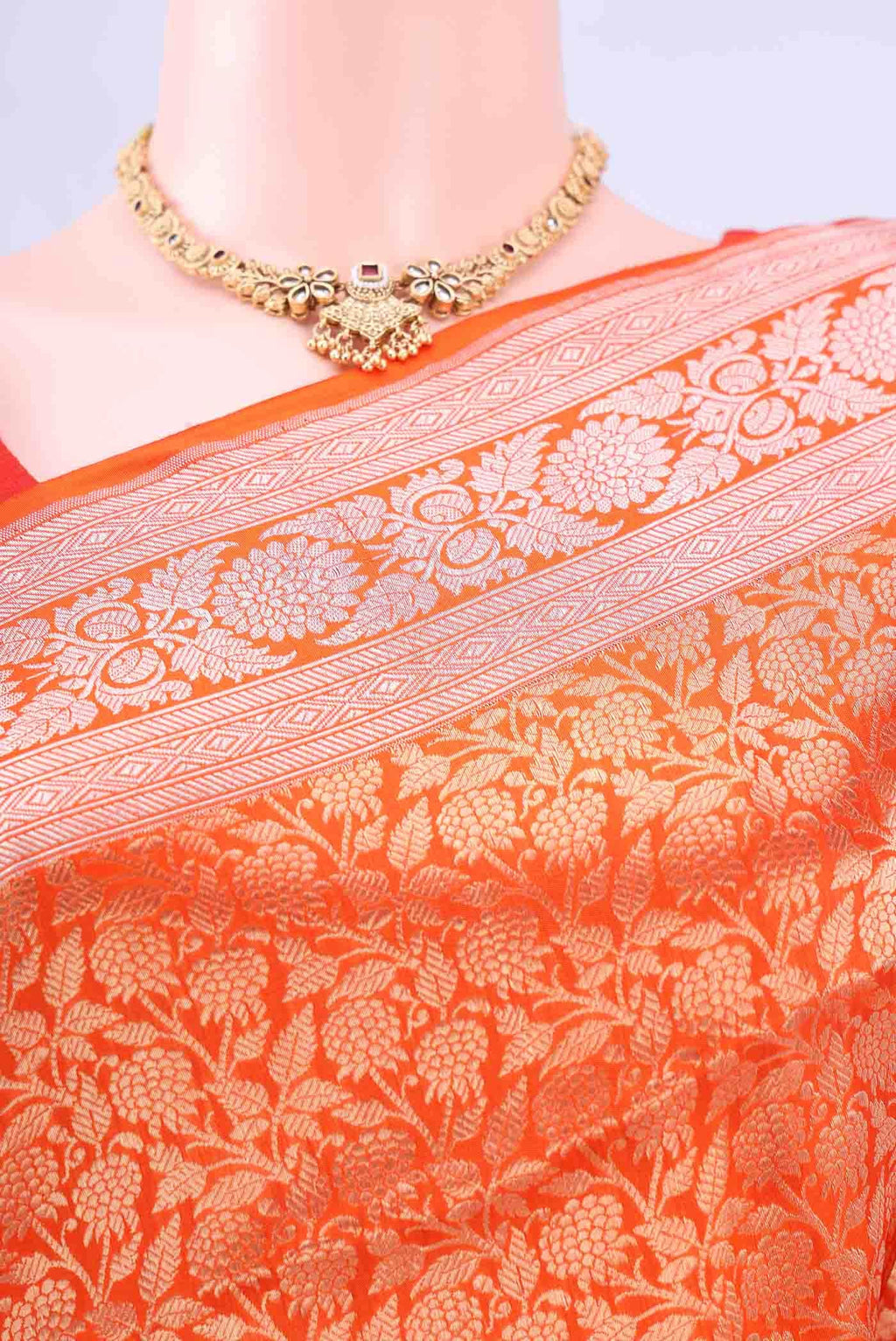Orange Banarasi Silk Saree