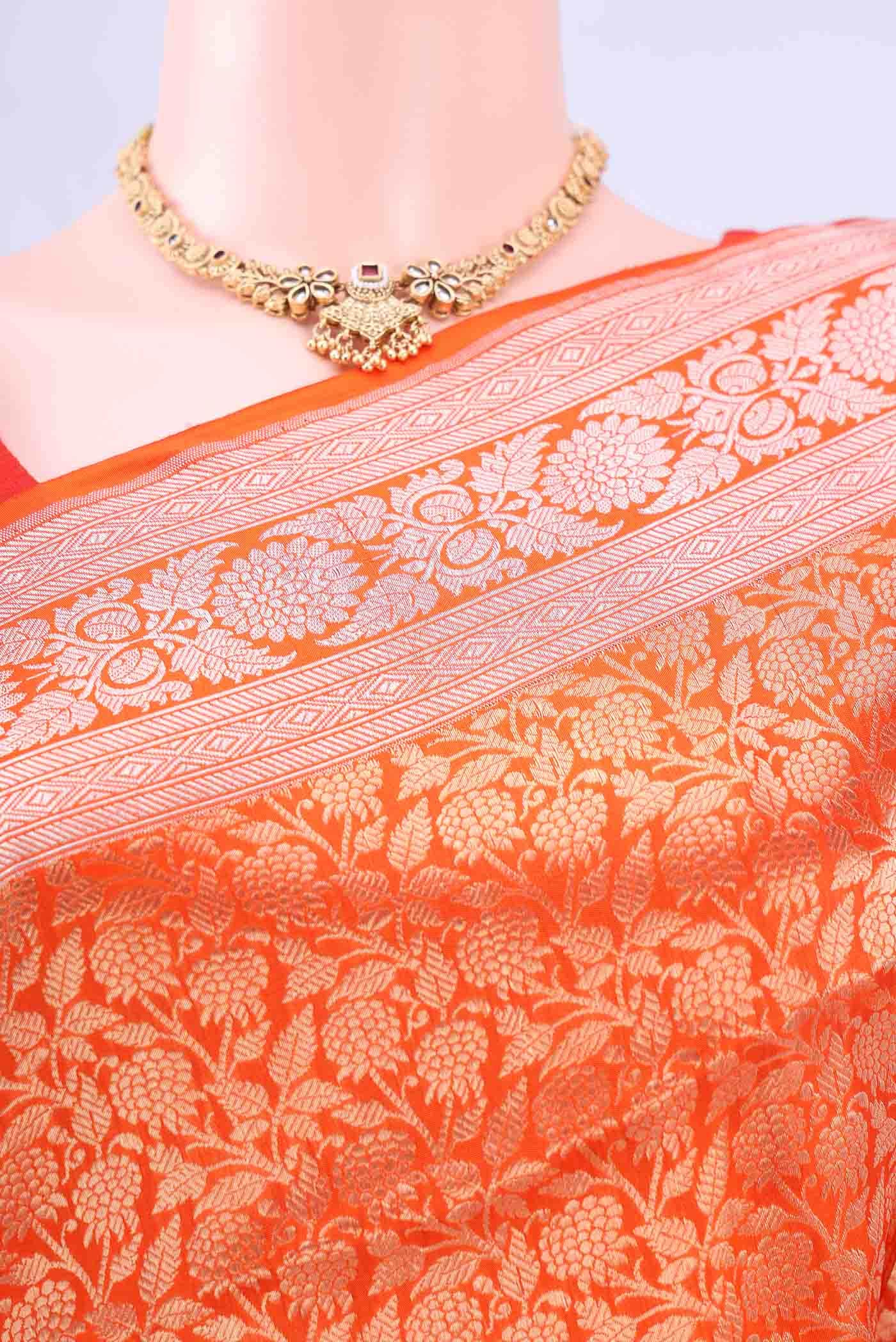 Orange Banarasi Silk Saree