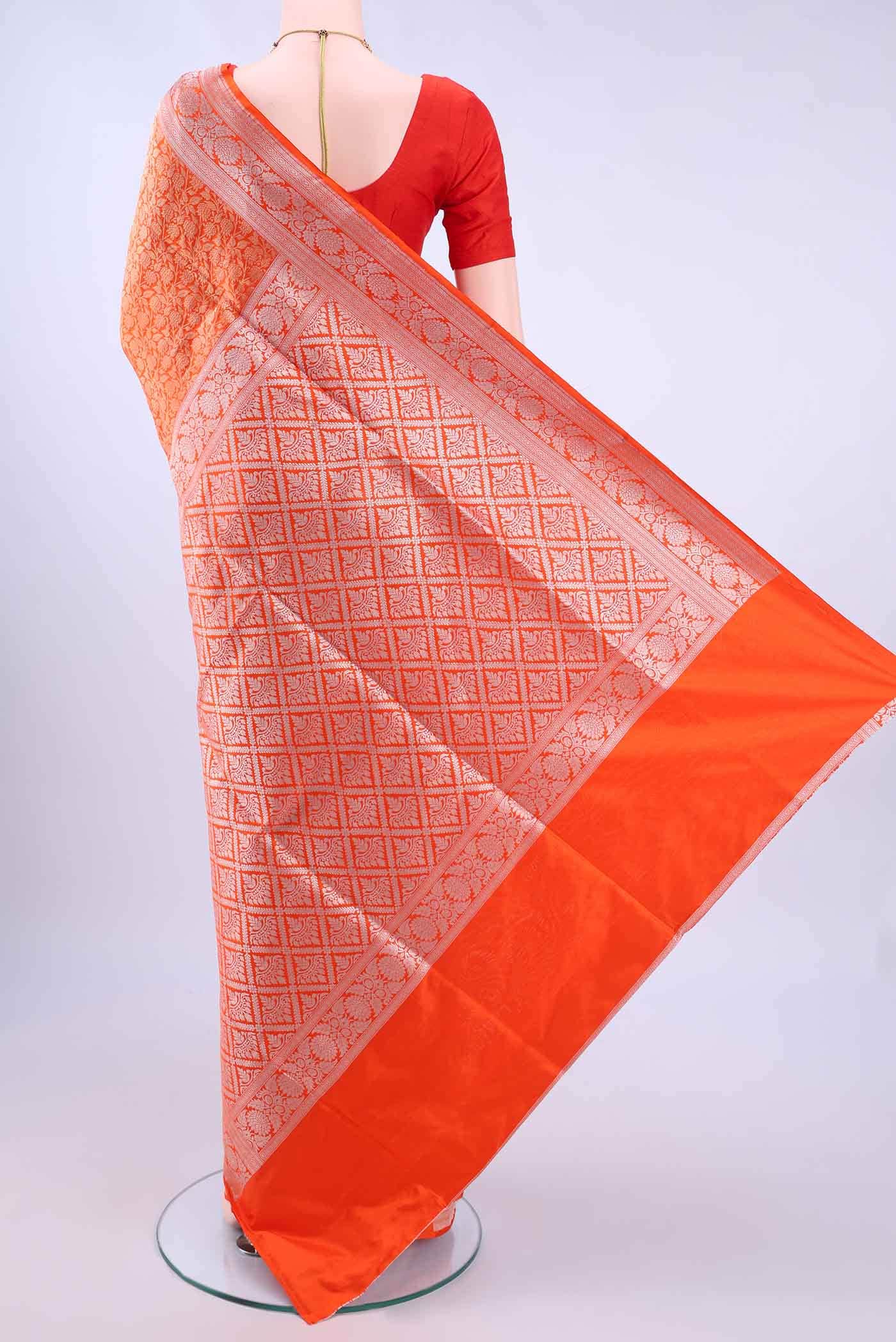 Orange Banarasi Silk Saree