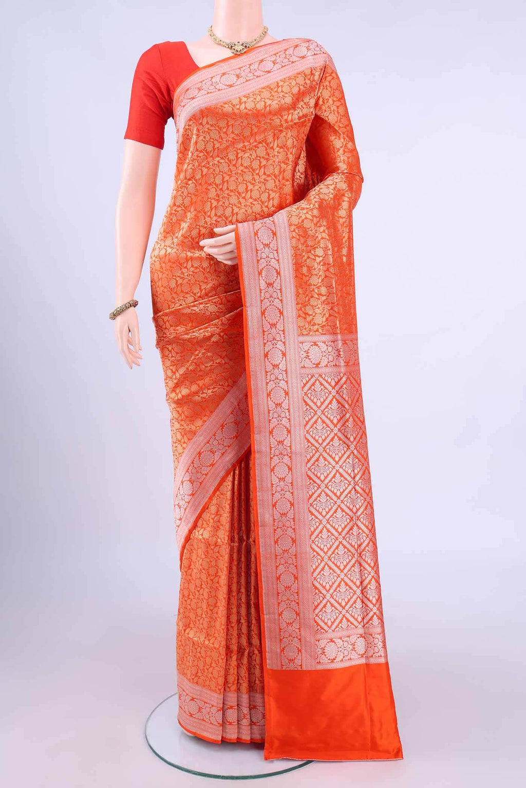Orange Banarasi Silk Saree