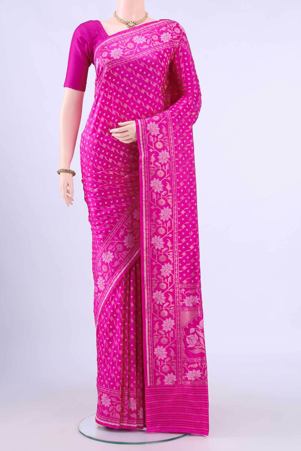 Rani Pink Dhakai Jamdhani Saree