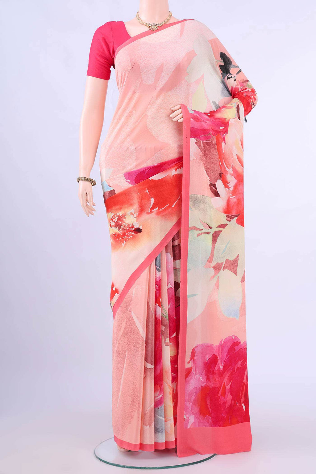 Peach Mysore Crepe Saree