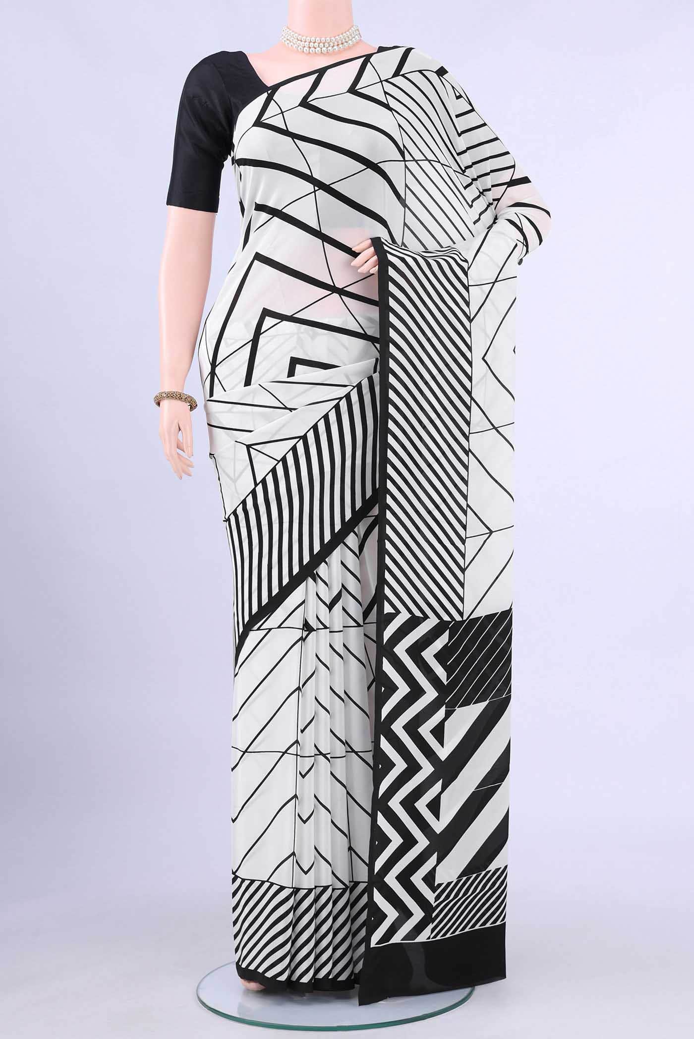 Black Mysore Crepe Saree