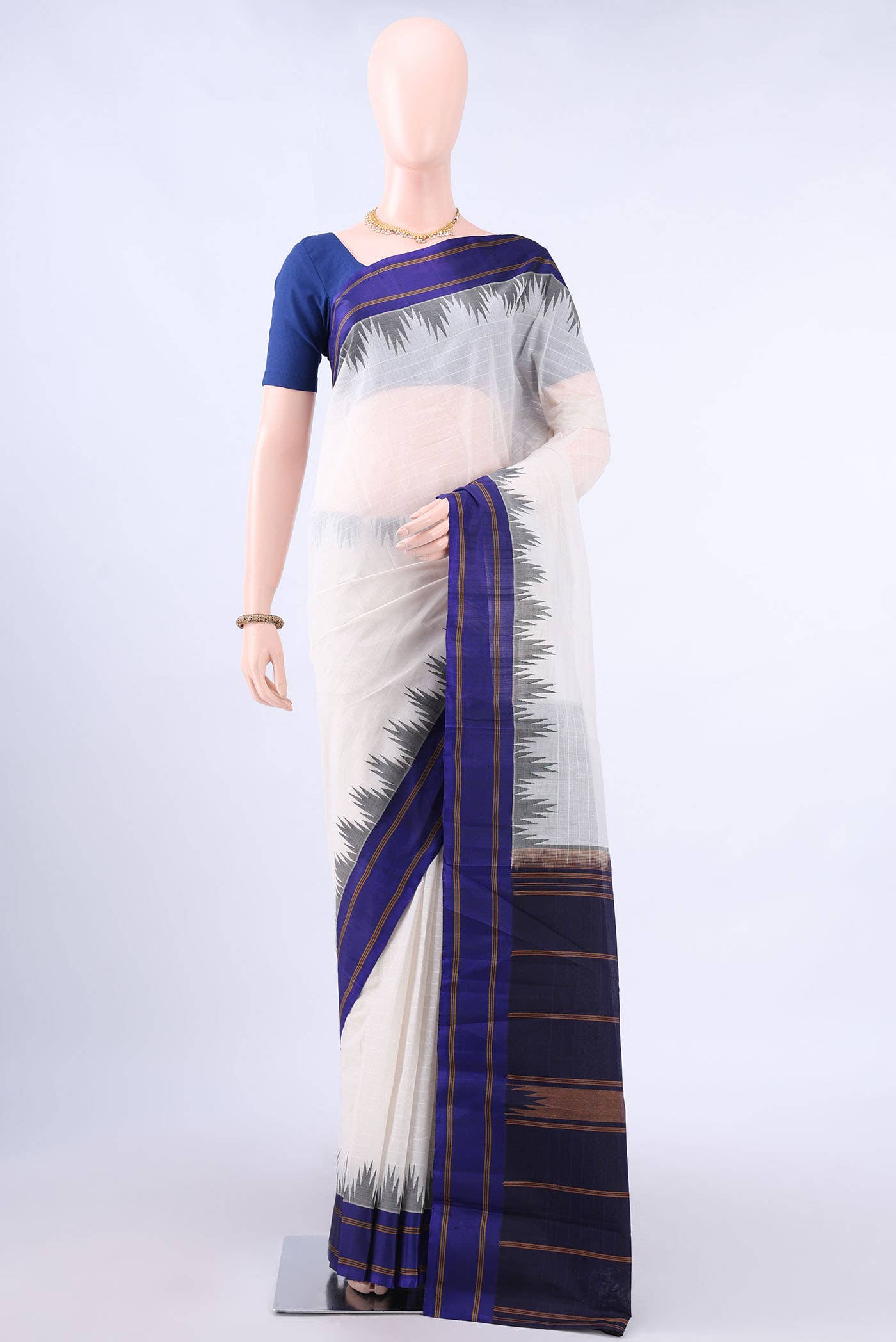White Kanchi Cotton Saree