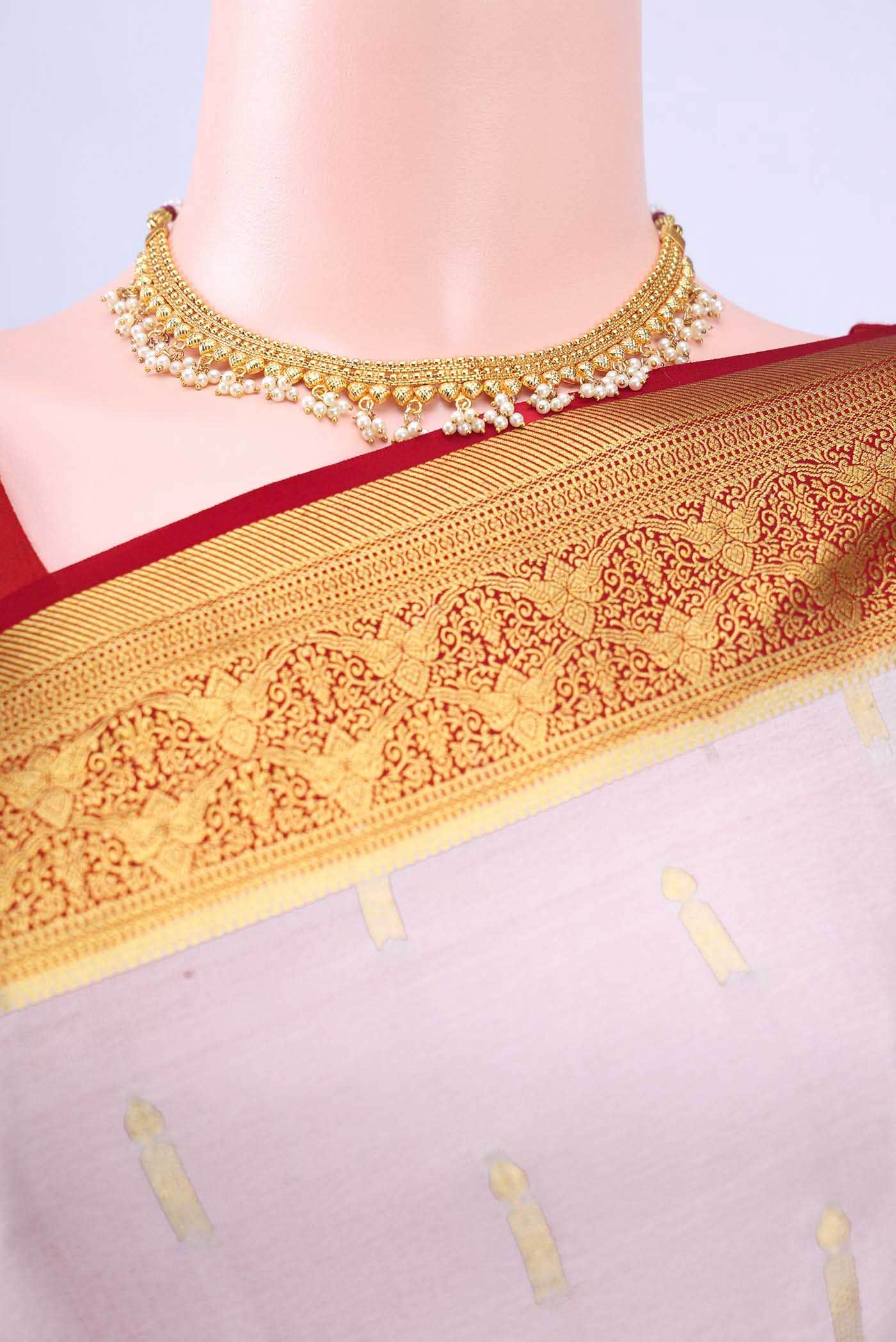 Pearl White Dual Tone Mysore Crepe Saree