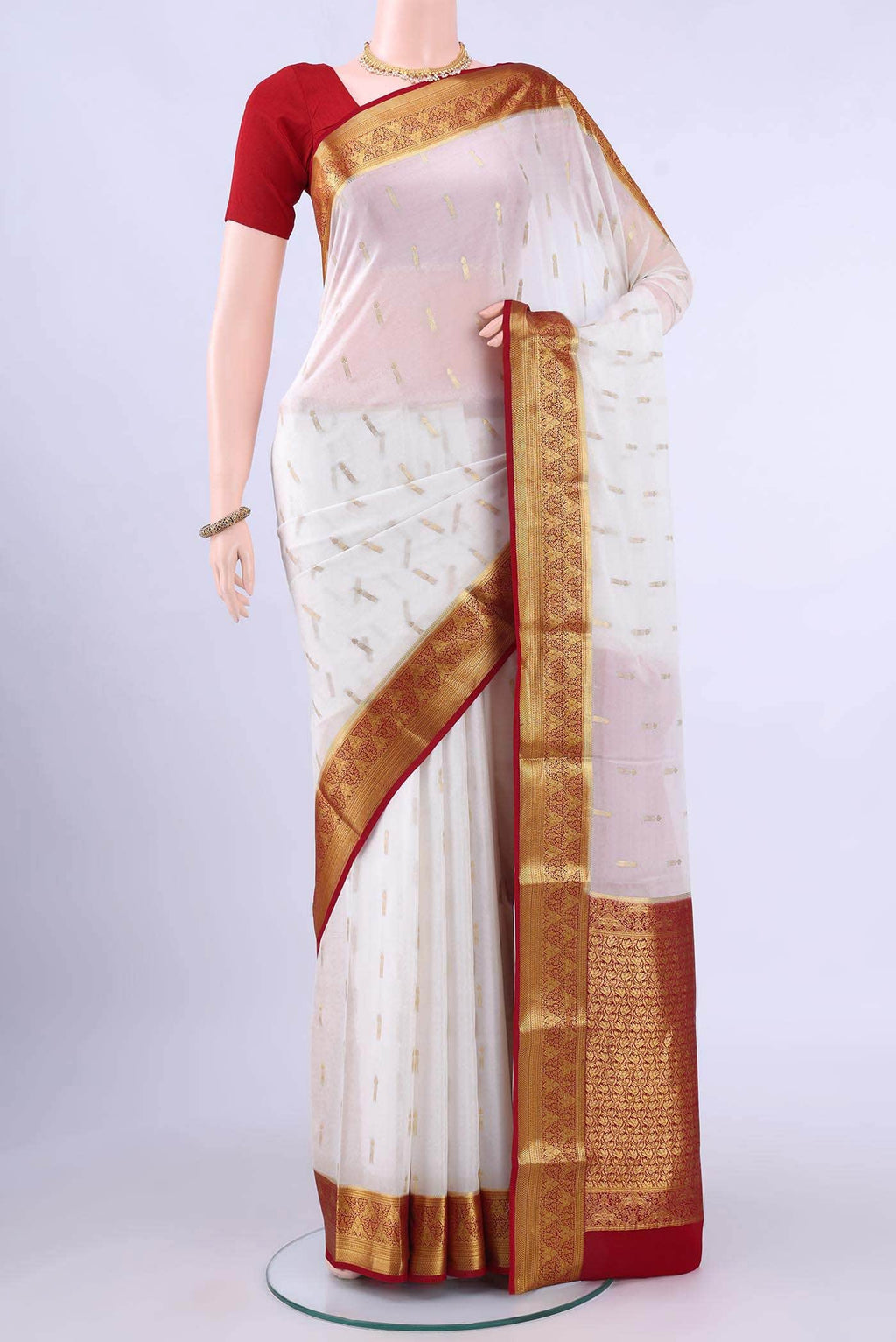 Pearl White Dual Tone Mysore Crepe Saree