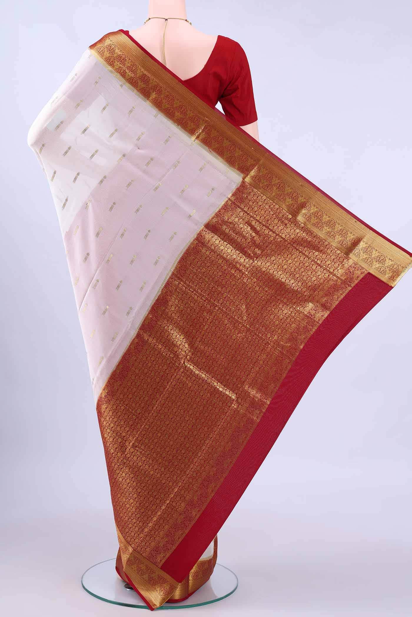 Pearl White Dual Tone Mysore Crepe Saree