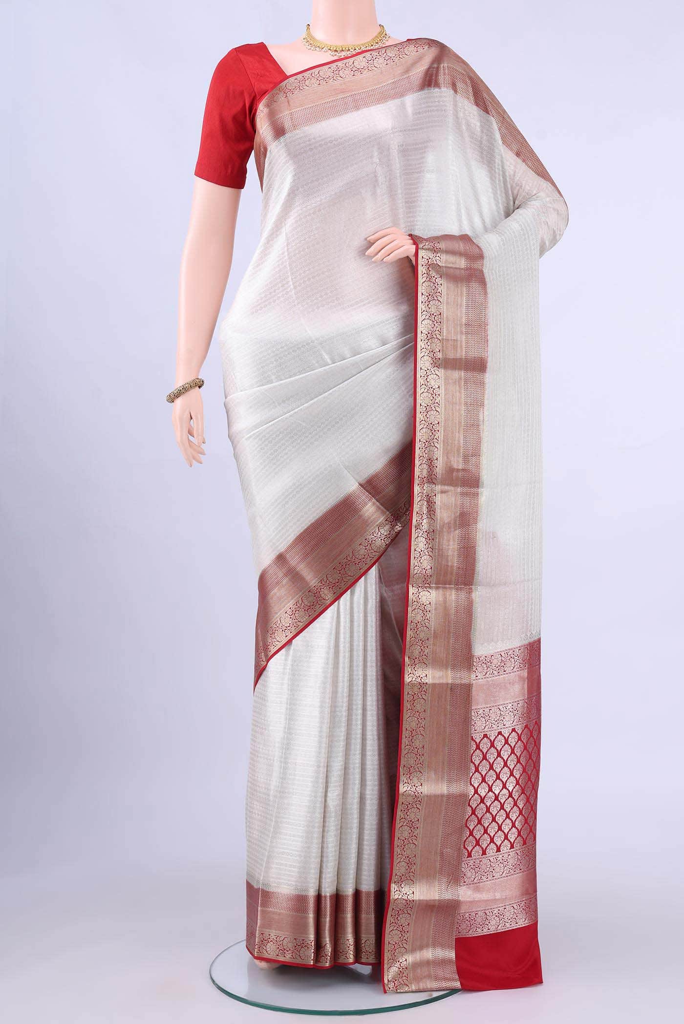 Pearl White Dual Tone Mysore Crepe Saree