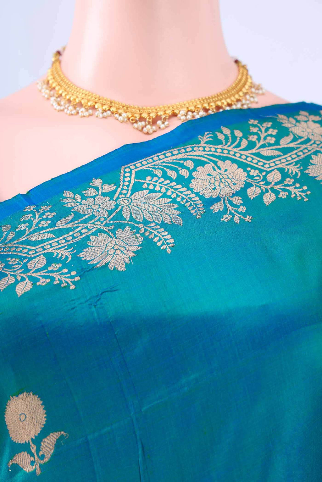 Peacock Blue Dual Tone Banarasi Katan Silk Saree