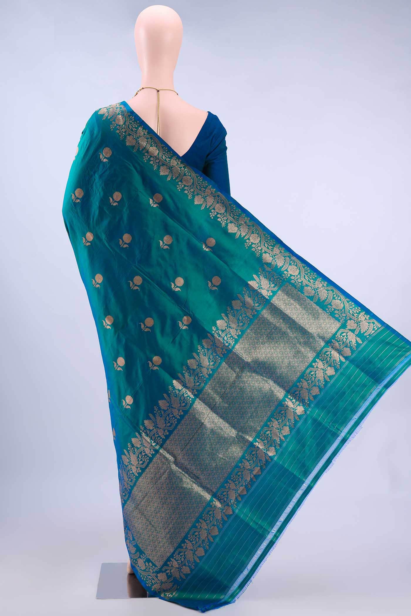 Peacock Blue Dual Tone Banarasi Katan Silk Saree