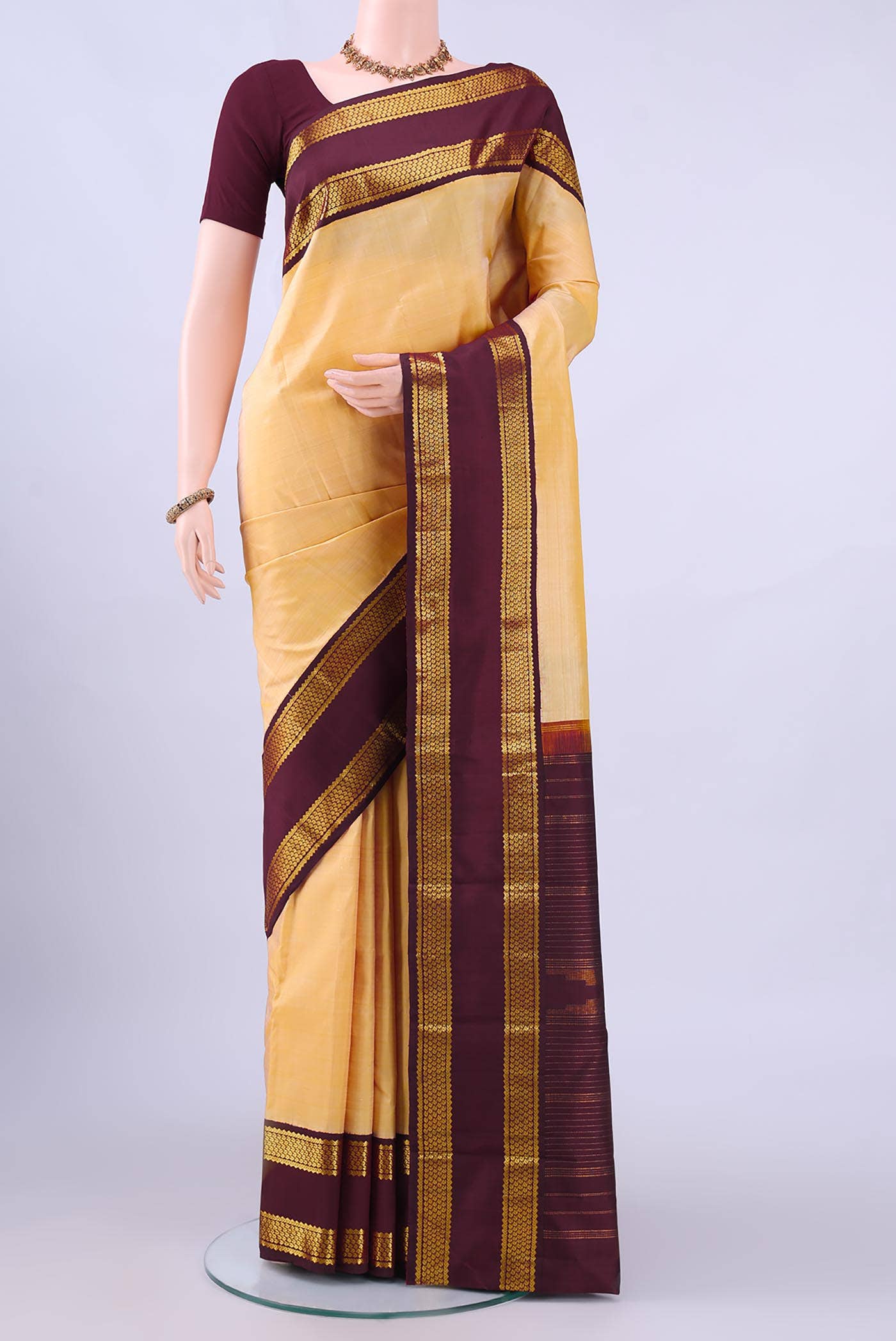 Cream Dual Tone Kanchipuram Silk Saree
