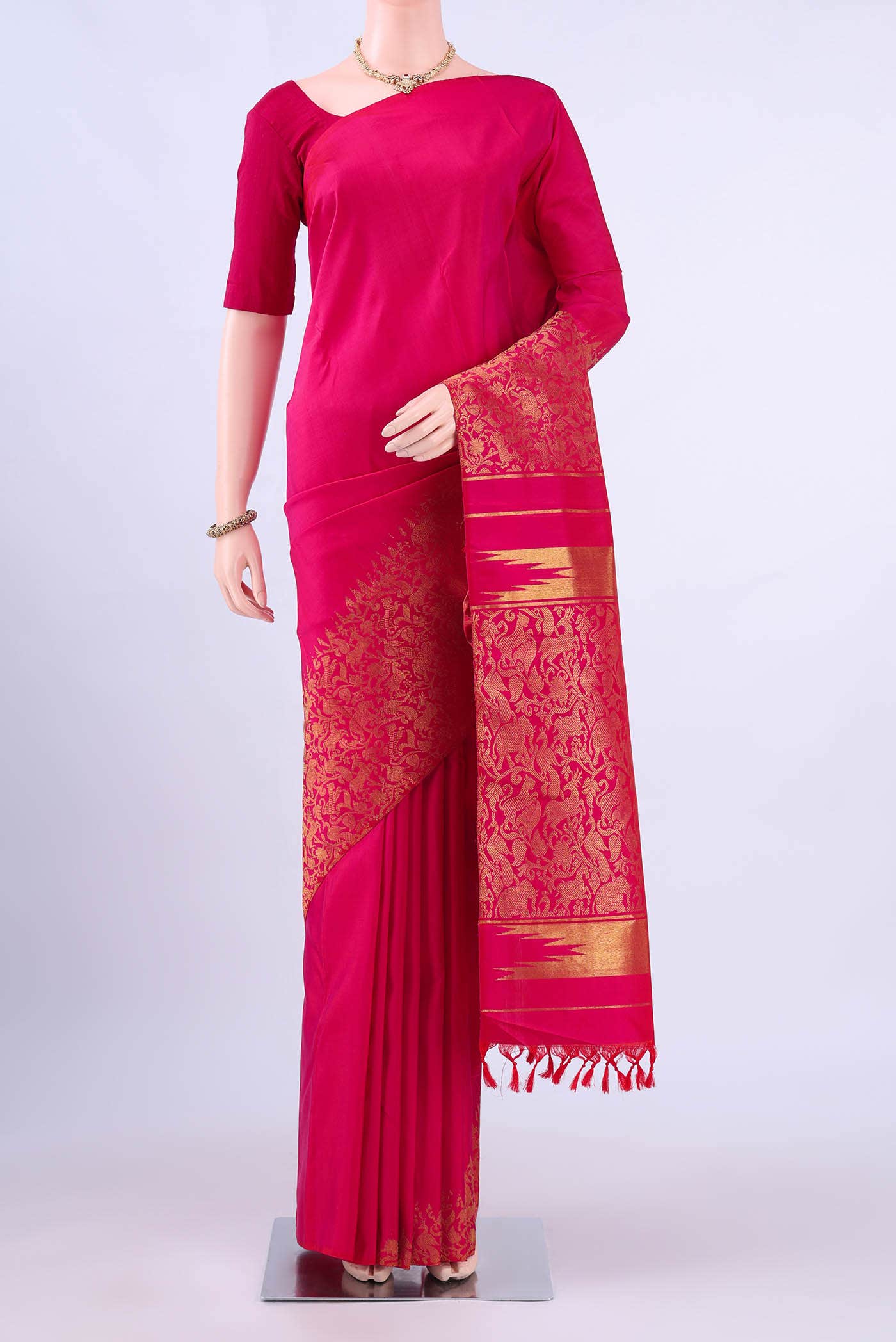 Pure Silk Pure Zari Pink Kanchipuram Saree