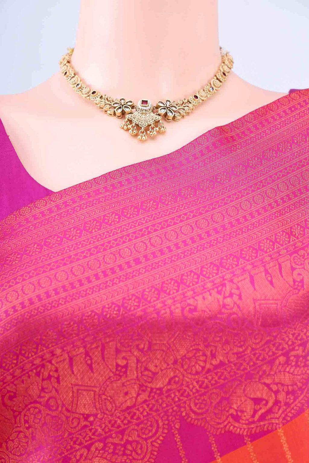 Brick Orange Kanchipuram Silk Saree