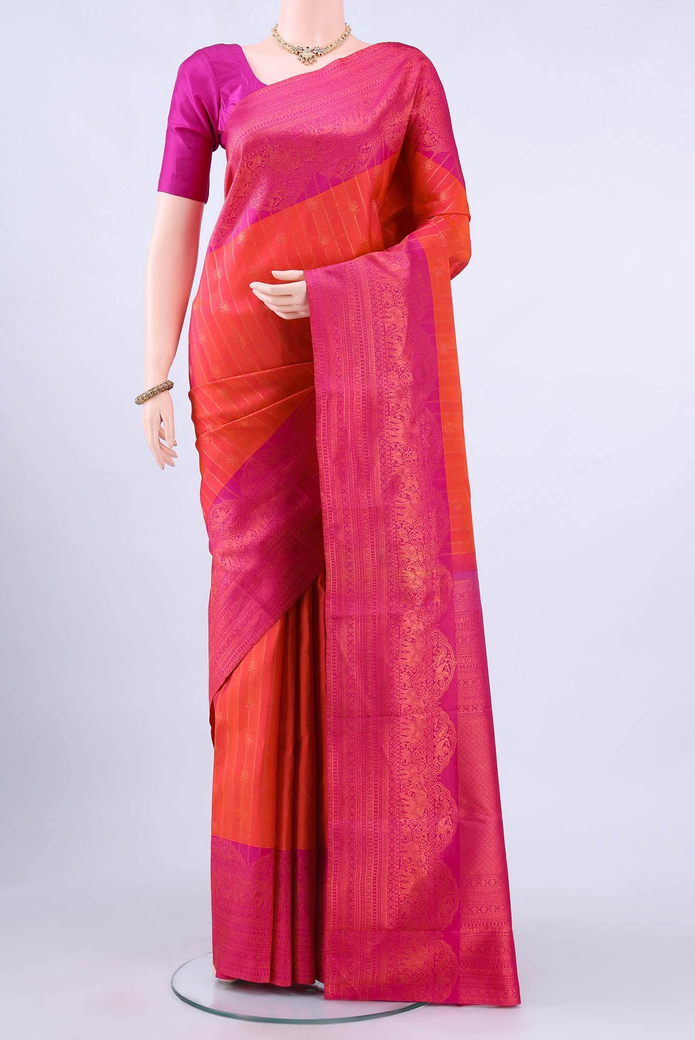 Brick Orange Kanchipuram Silk Saree