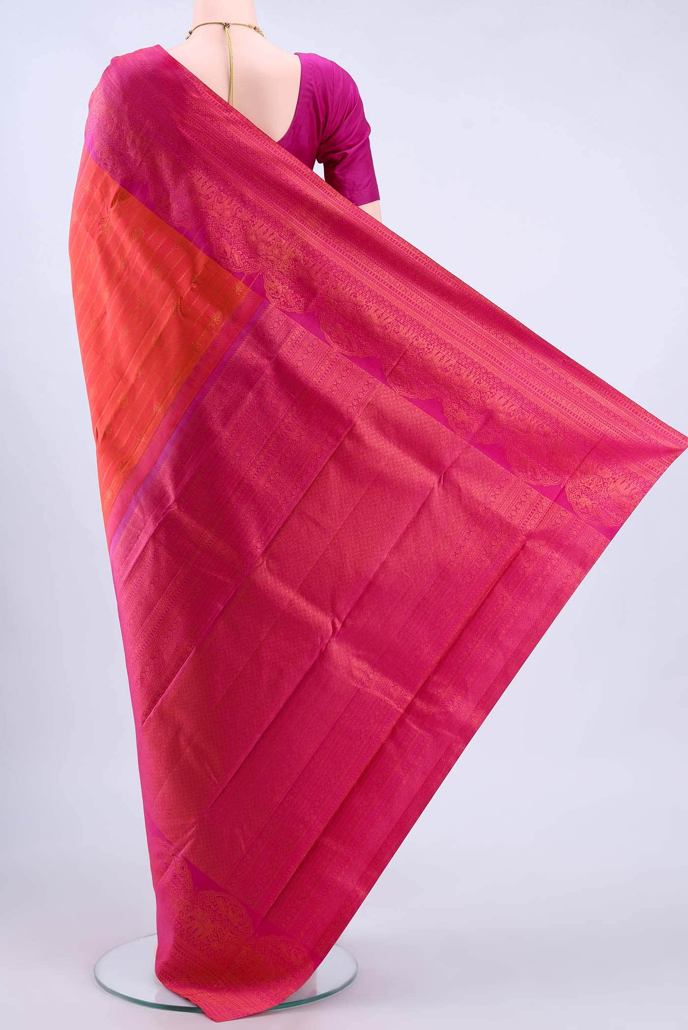 Brick Orange Kanchipuram Silk Saree