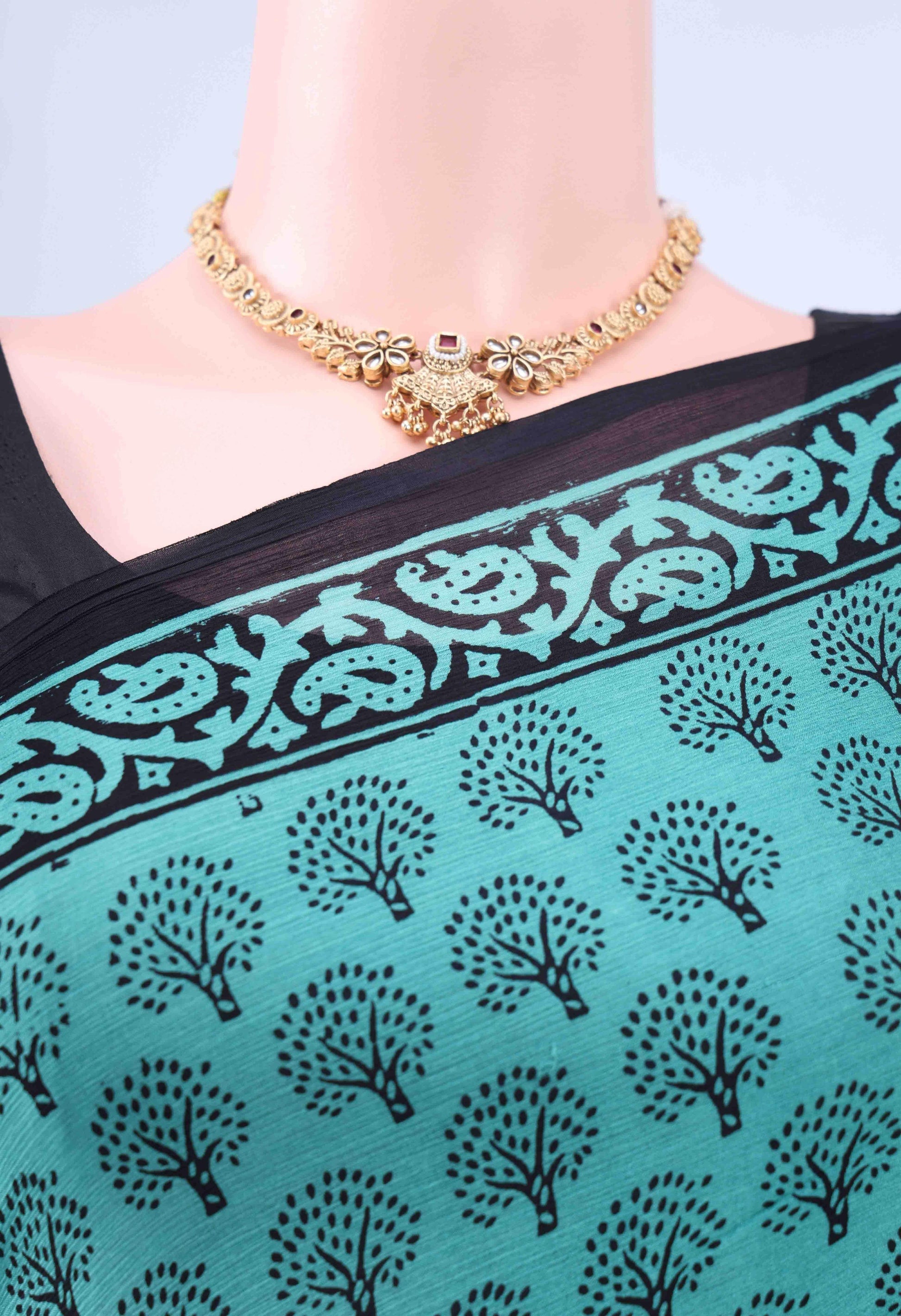 Bottle Green Dual Tone Printed Cotton Saree