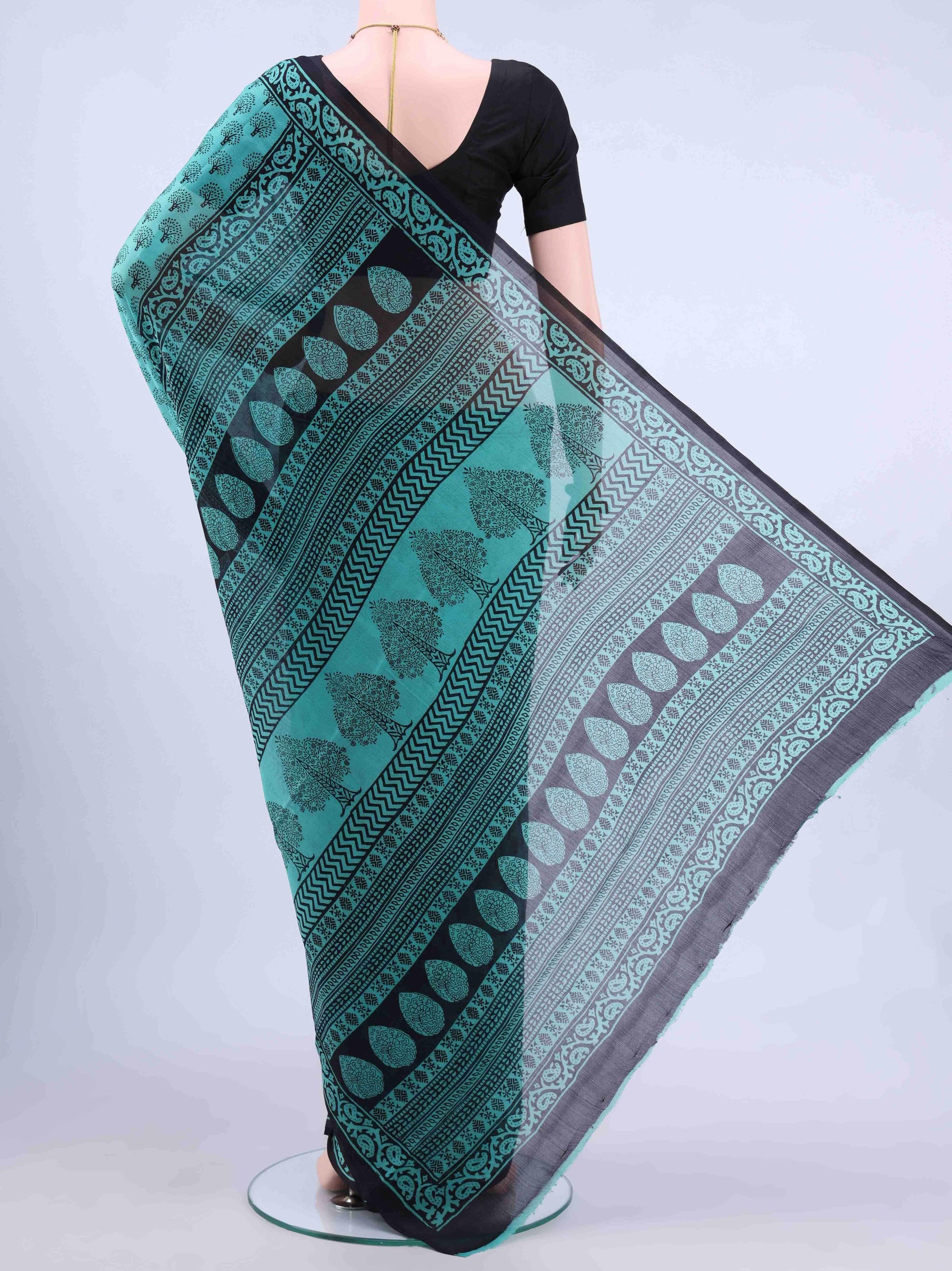 Bottle Green Dual Tone Printed Cotton Saree