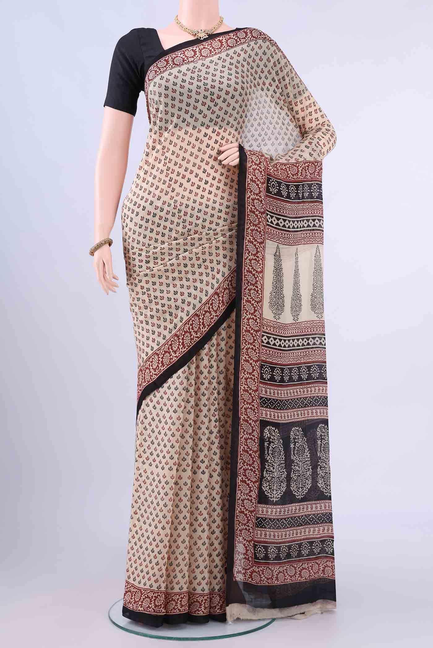 Beige Mysore Chiffon Saree