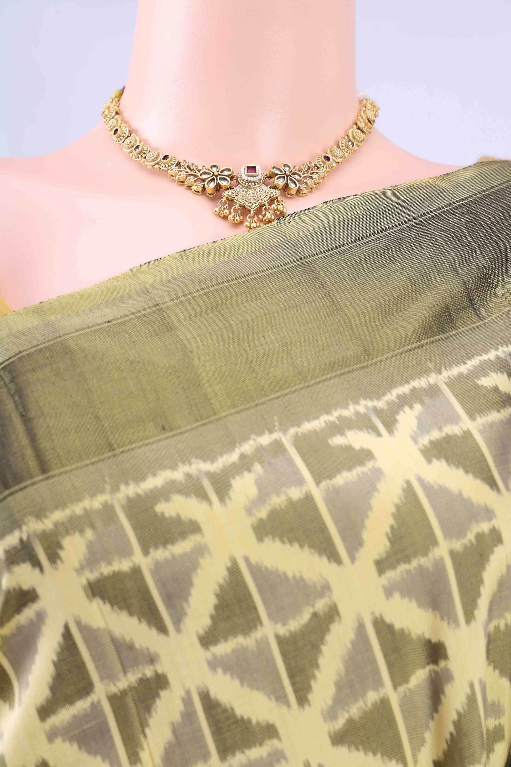 Cream Pochampally Silk Saree