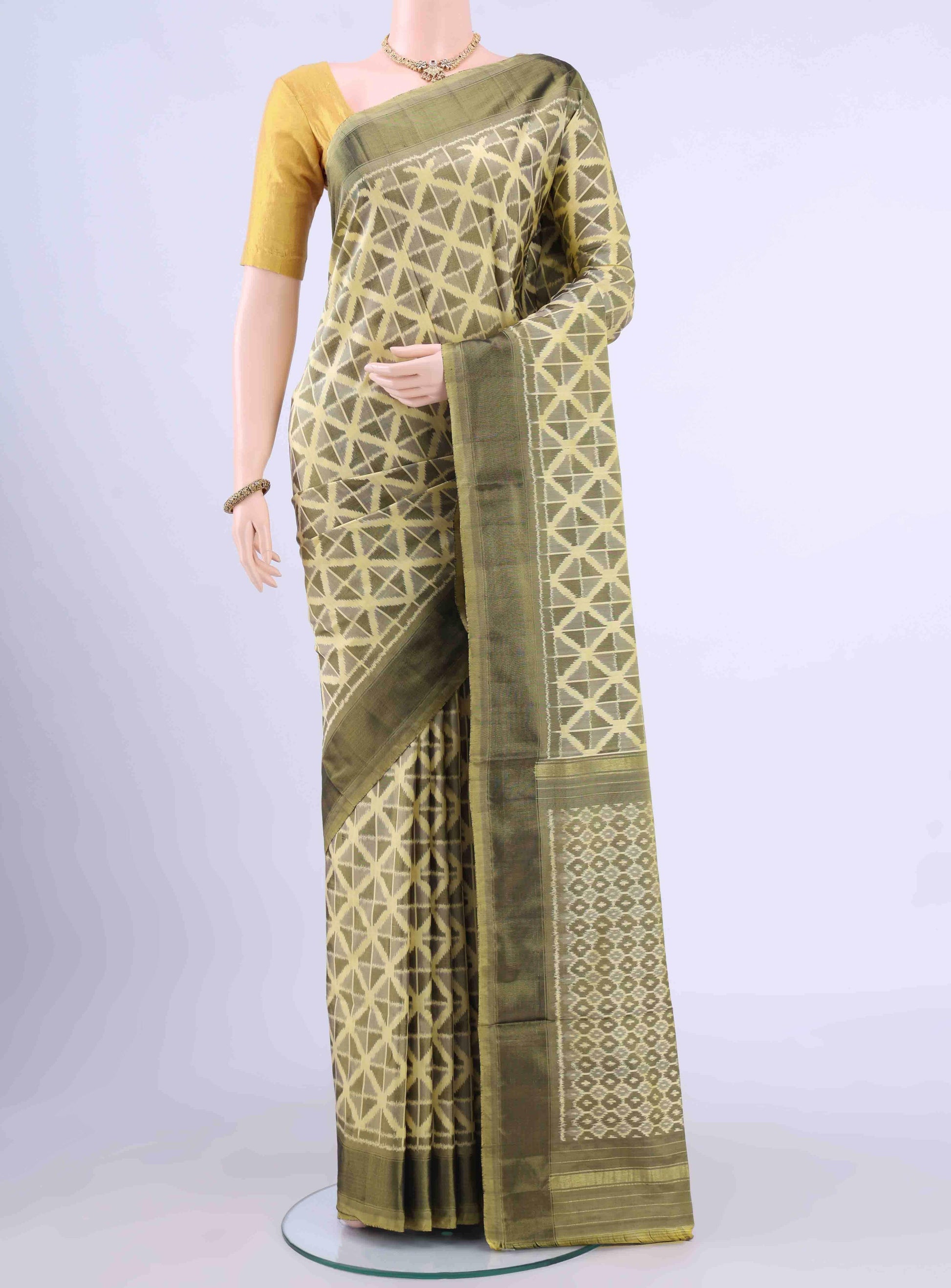 Cream Pochampally Silk Saree