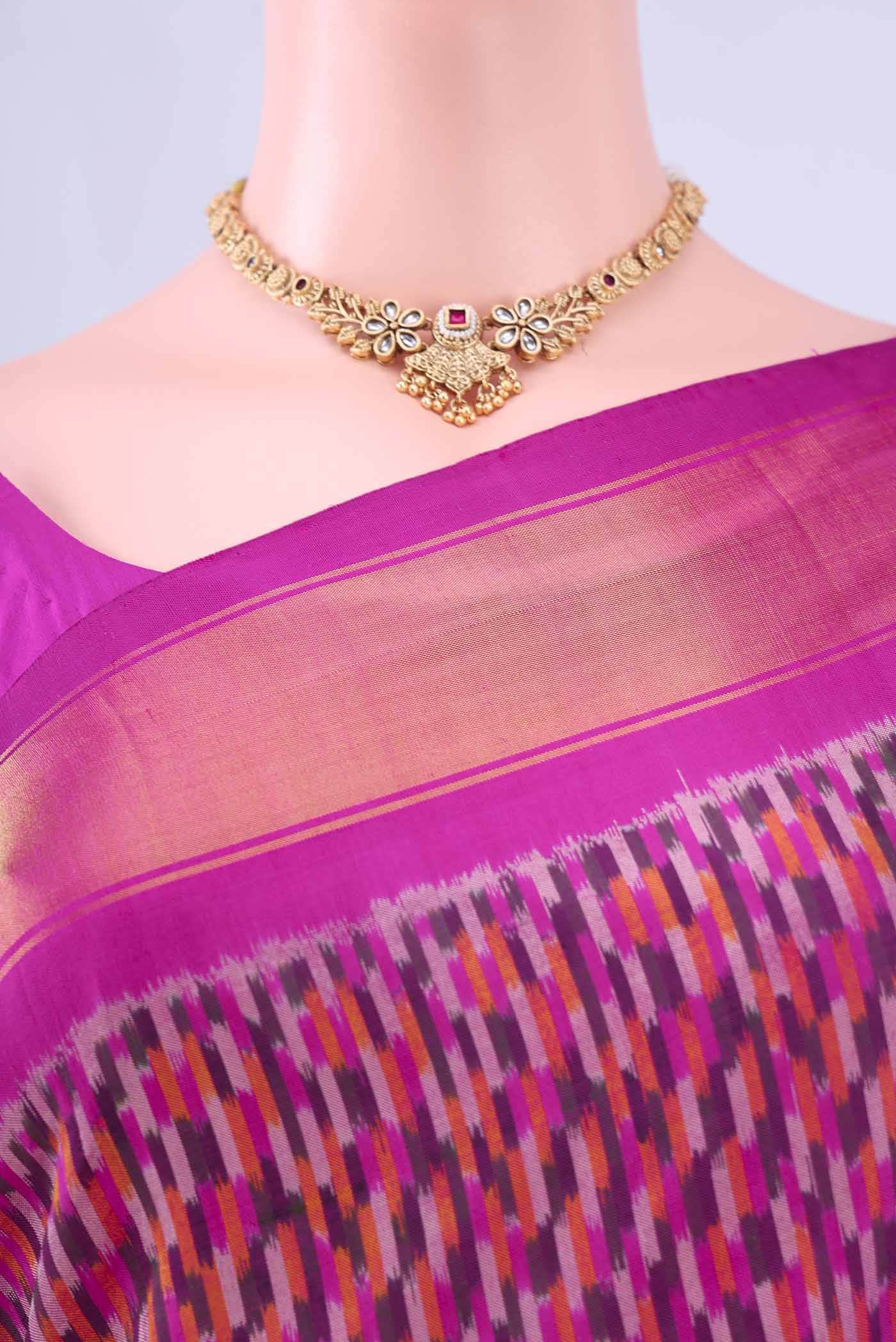 Magenta Pochampally Silk Saree