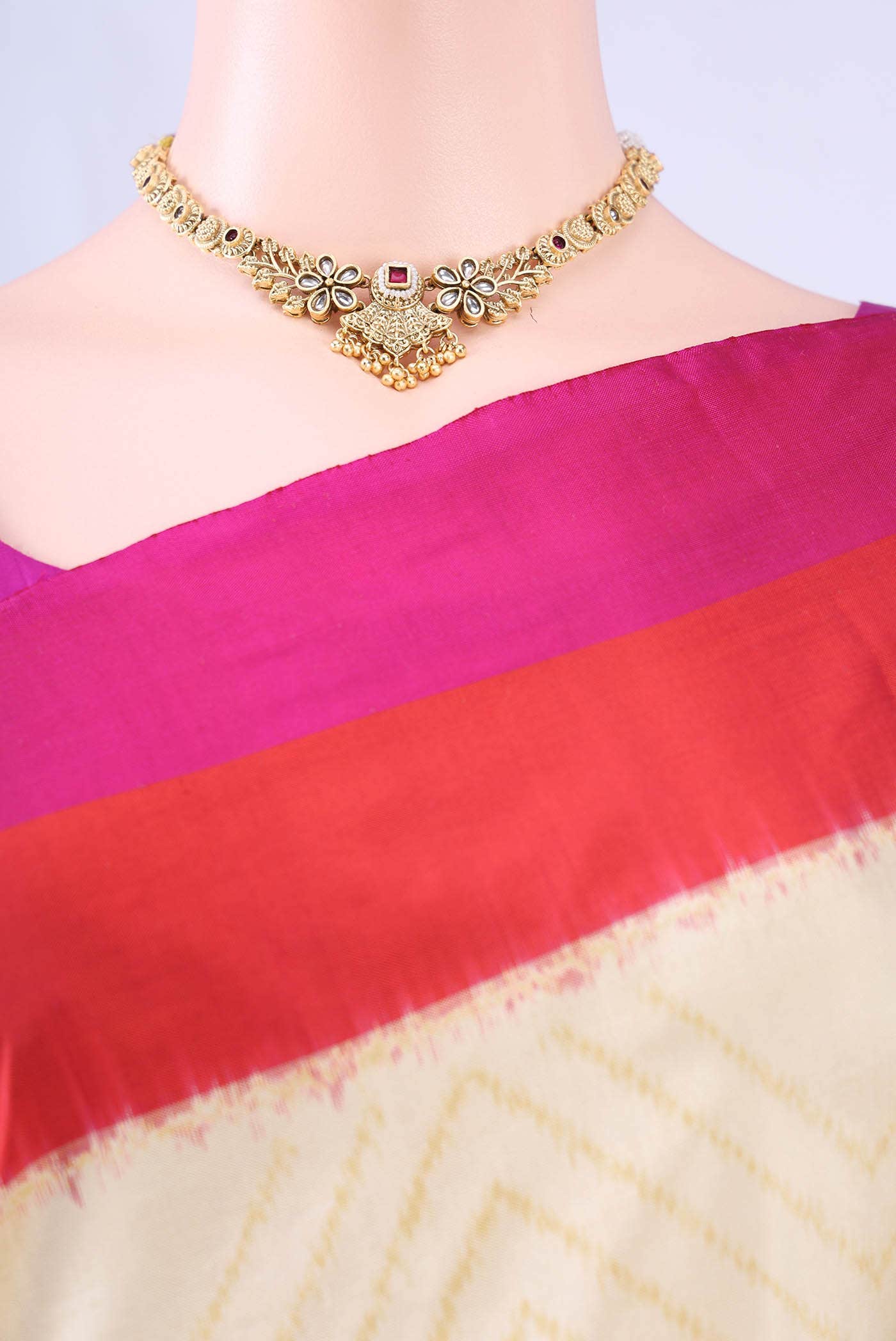 Cream Pochampally Silk Saree