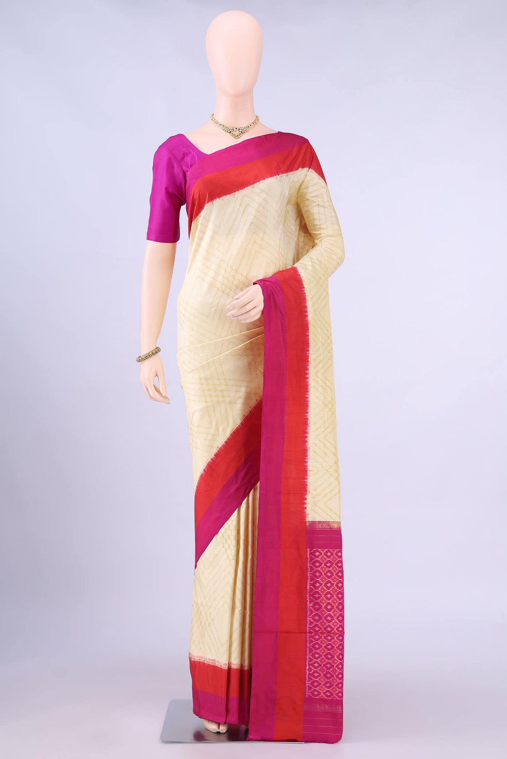 Cream Pochampally Silk Saree