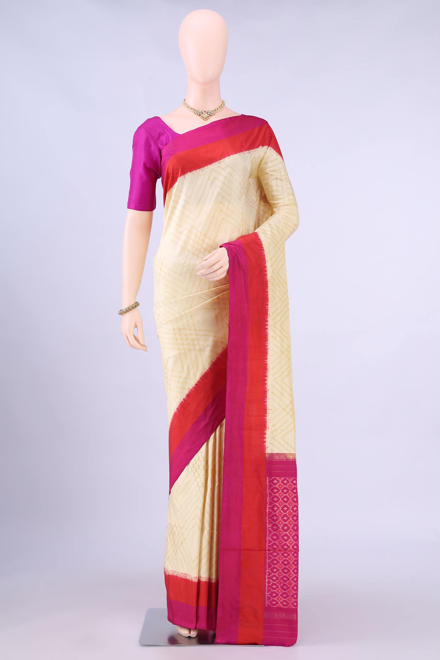 Cream Pochampally Silk Saree