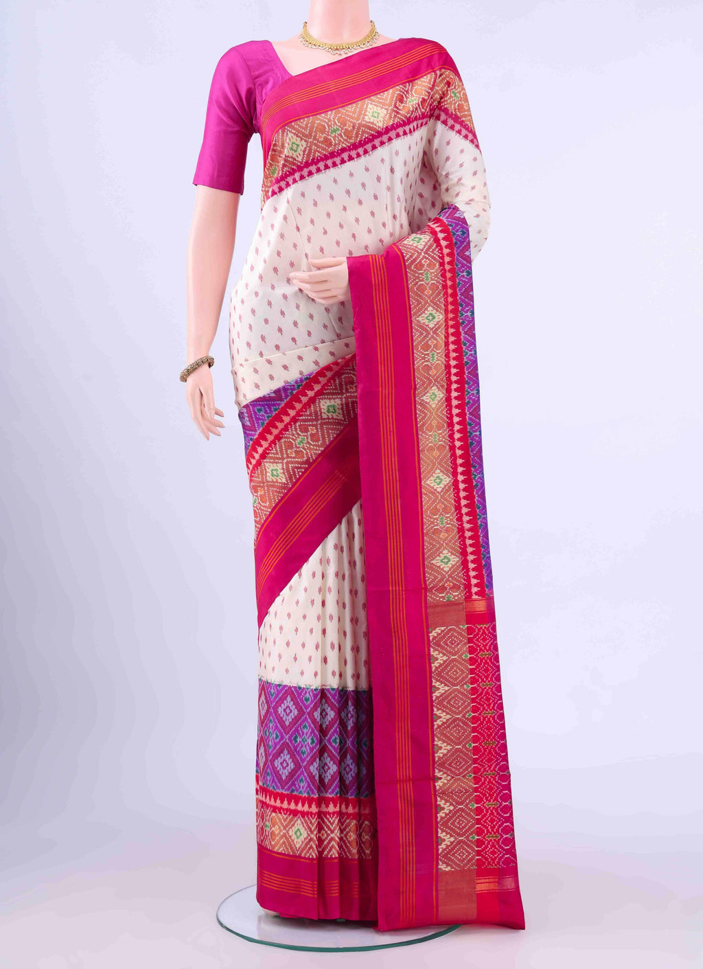 Off White Pochampally Silk Saree