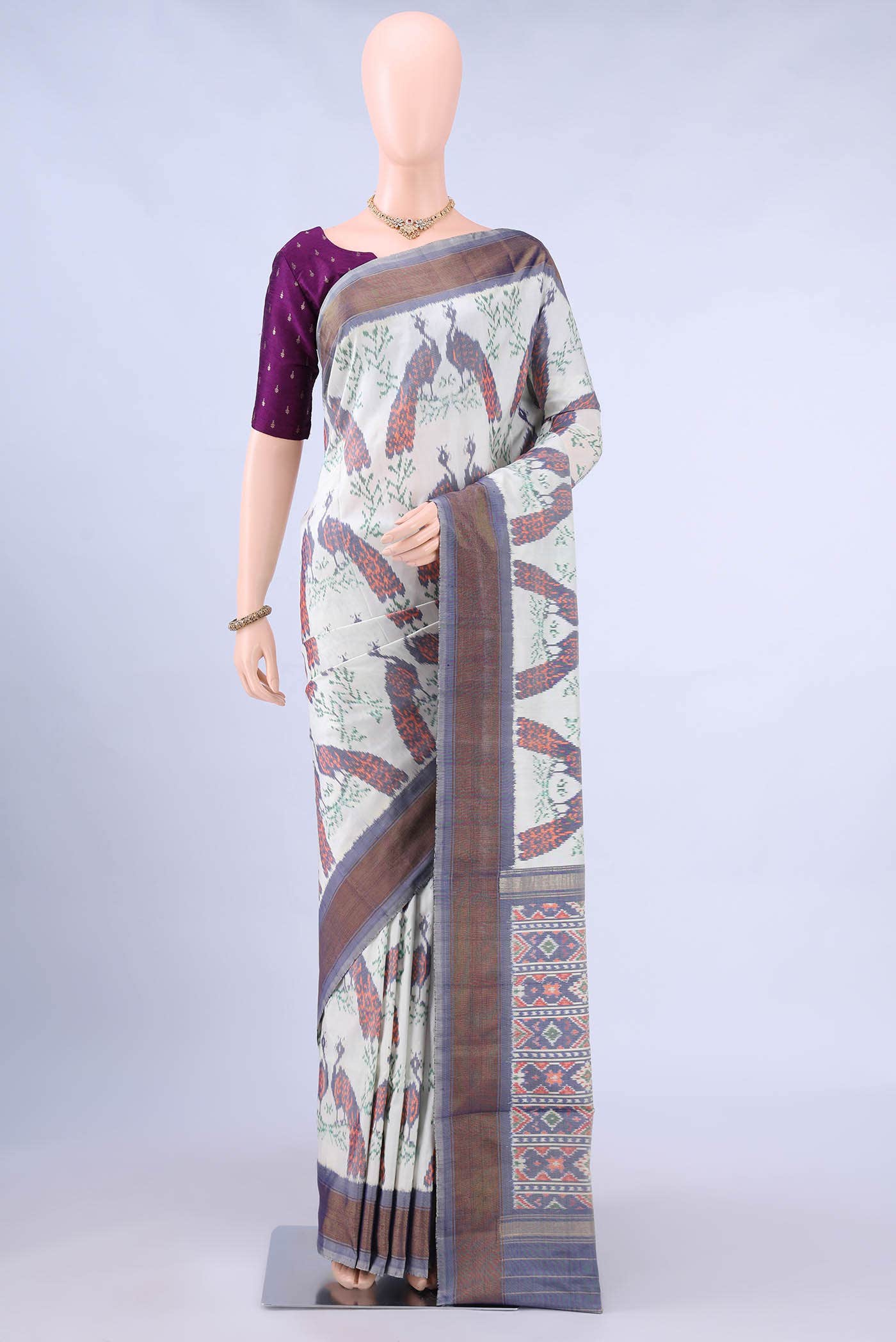 Cream Pochampally Silk Saree