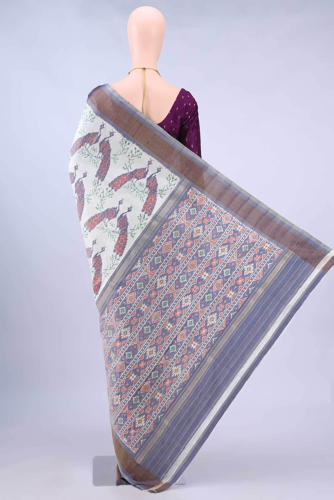 Cream Pochampally Silk Saree