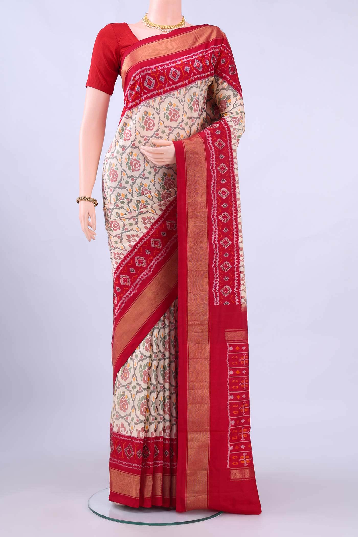 Cream Pochampally Silk Saree