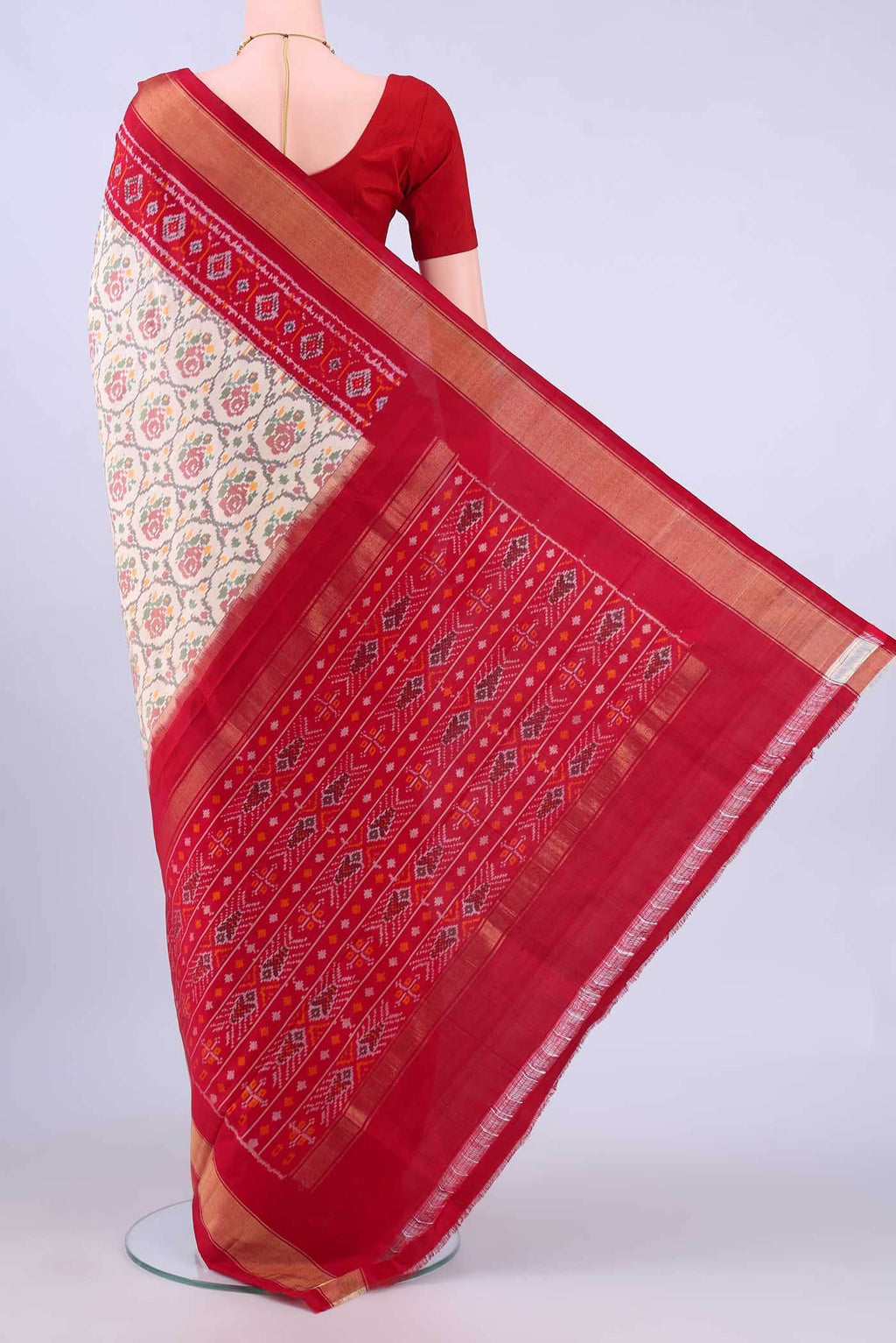 Cream Pochampally Silk Saree