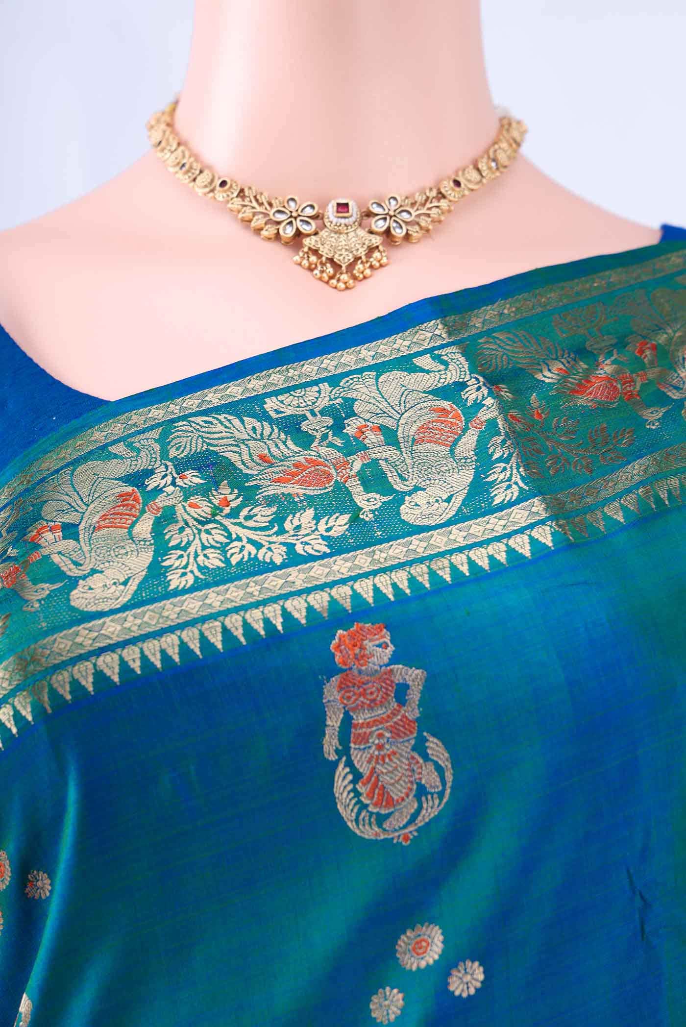 Peacock Blue Baluchari Silk Saree
