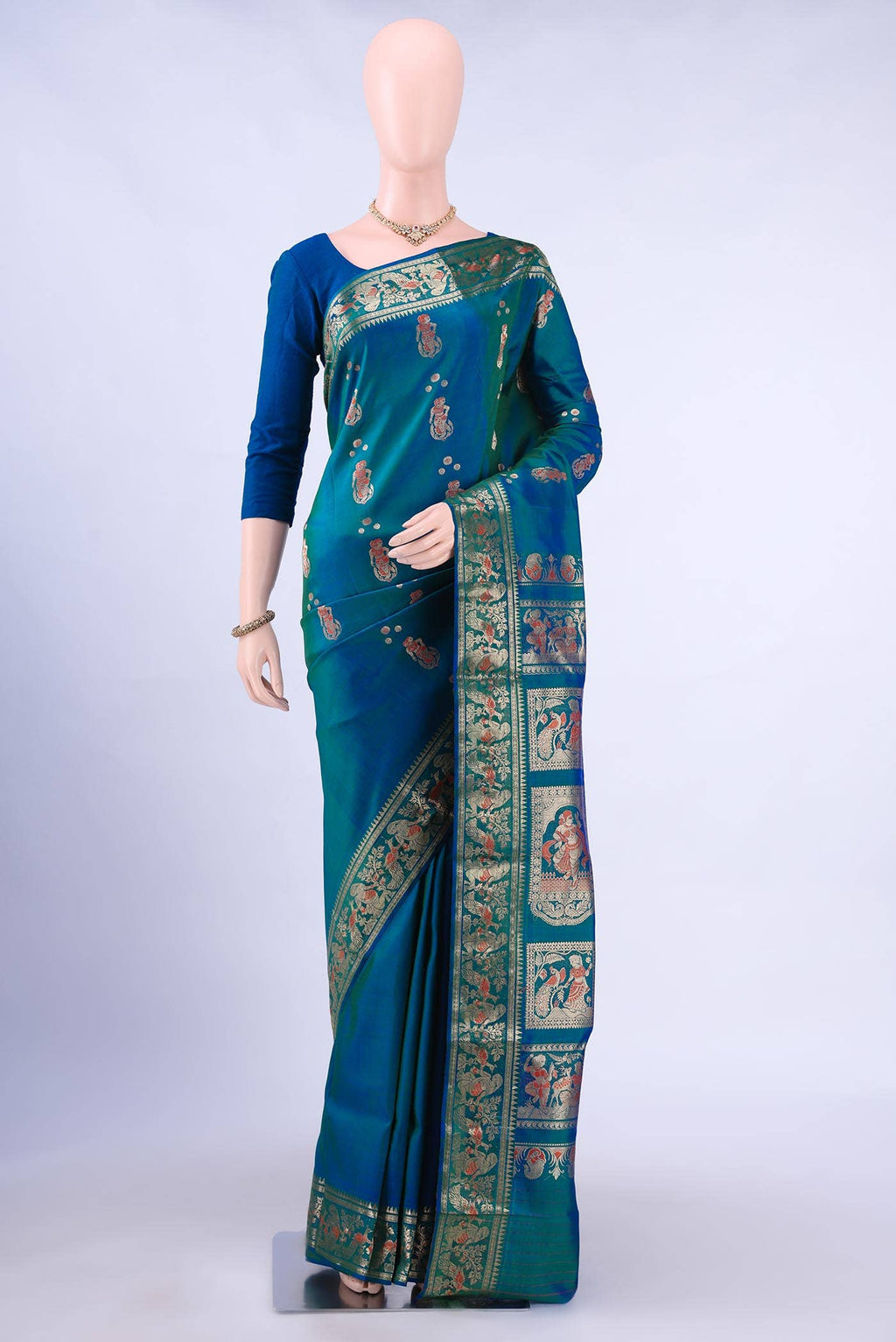 Peacock Blue Baluchari Silk Saree