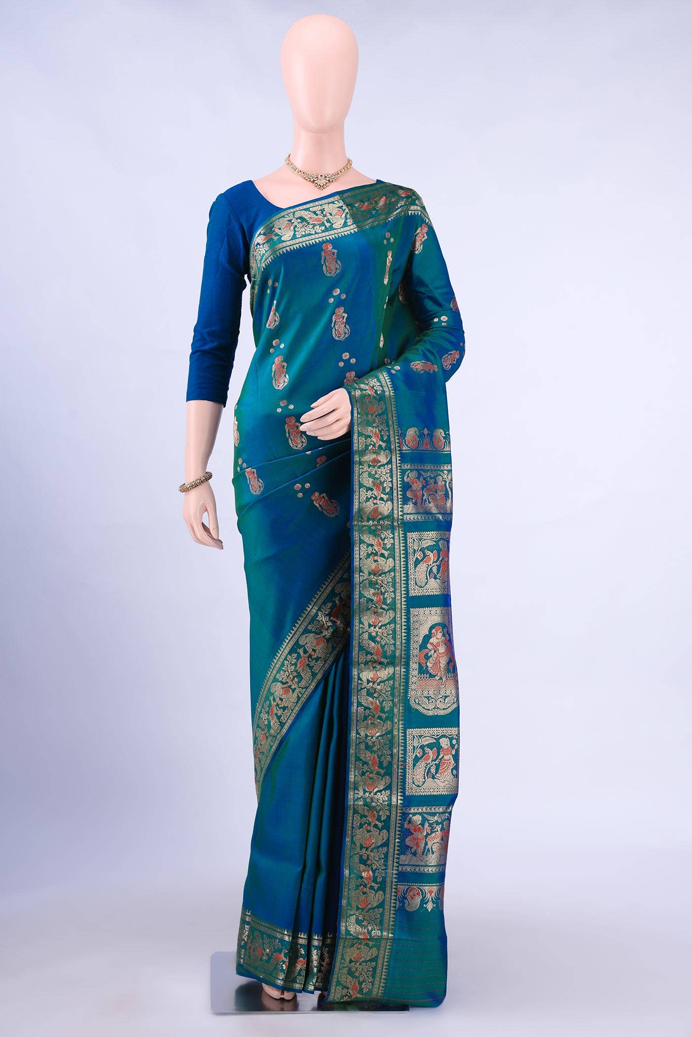 Peacock Blue Baluchari Silk Saree