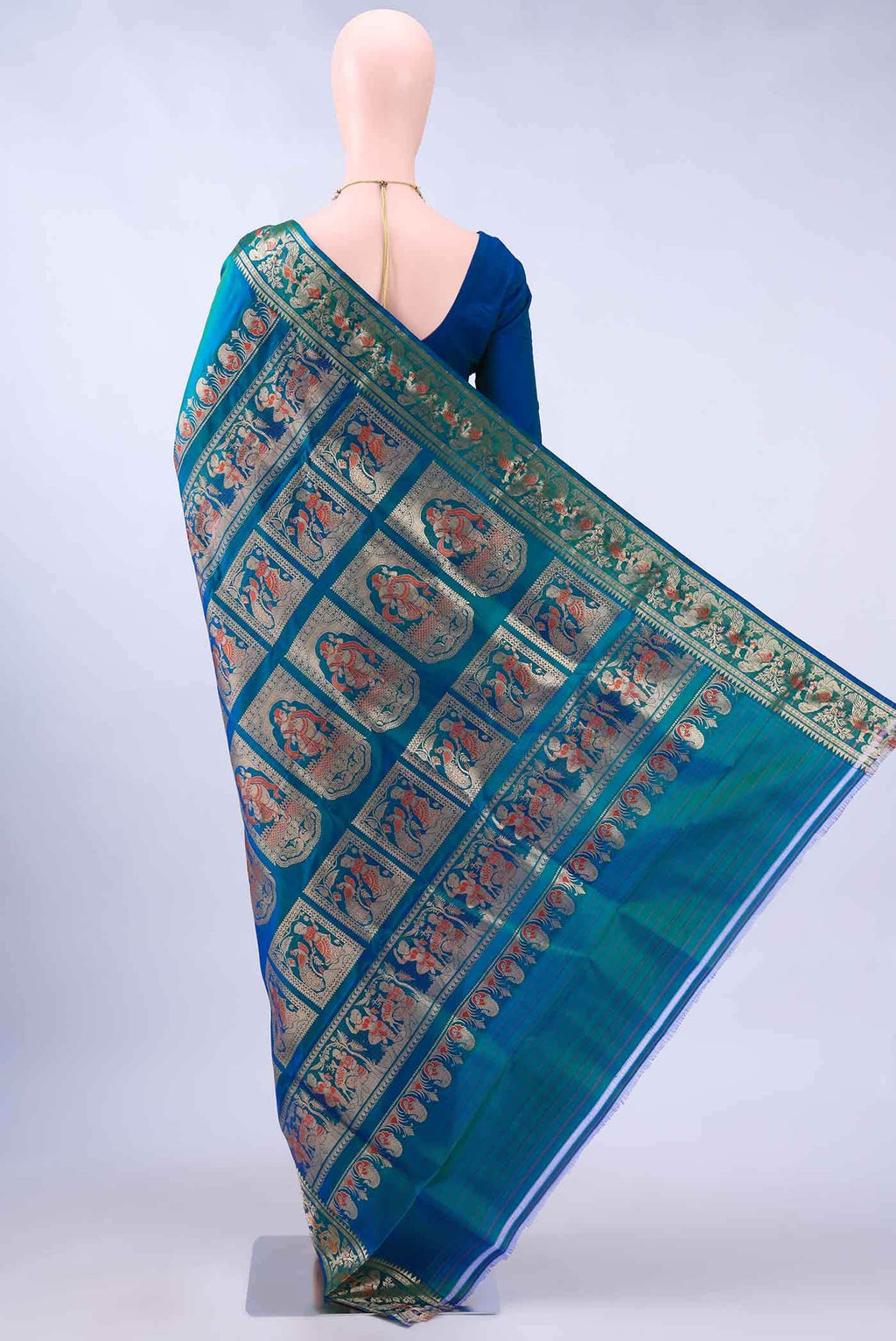 Peacock Blue Baluchari Silk Saree