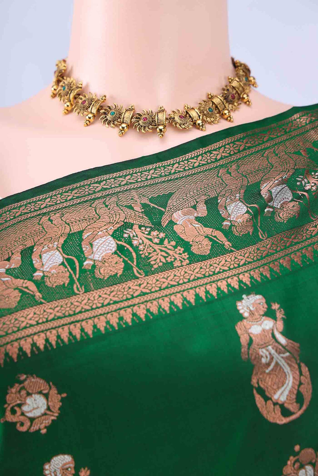Bottle Green Baluchari Silk Saree