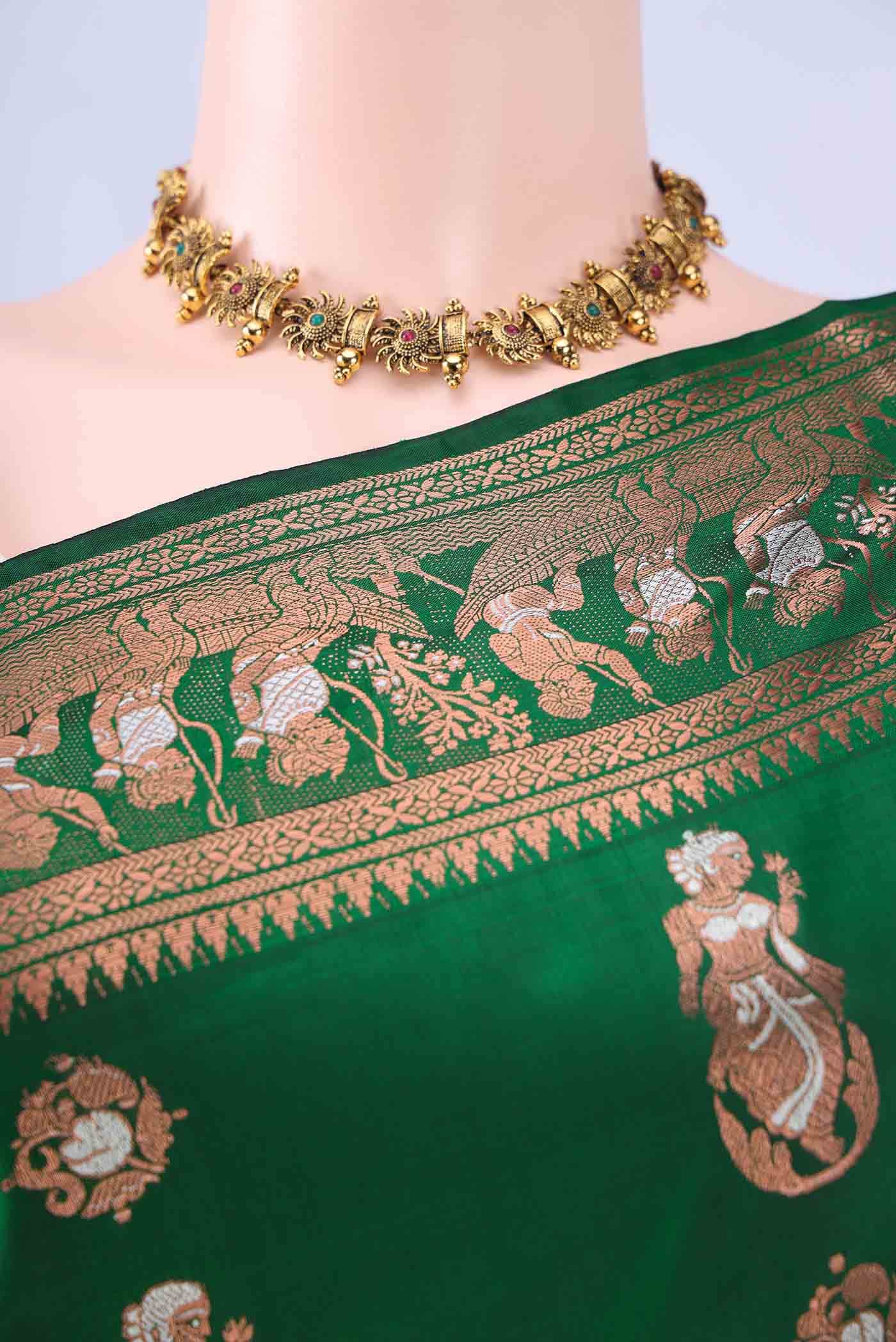 Bottle Green Baluchari Silk Saree