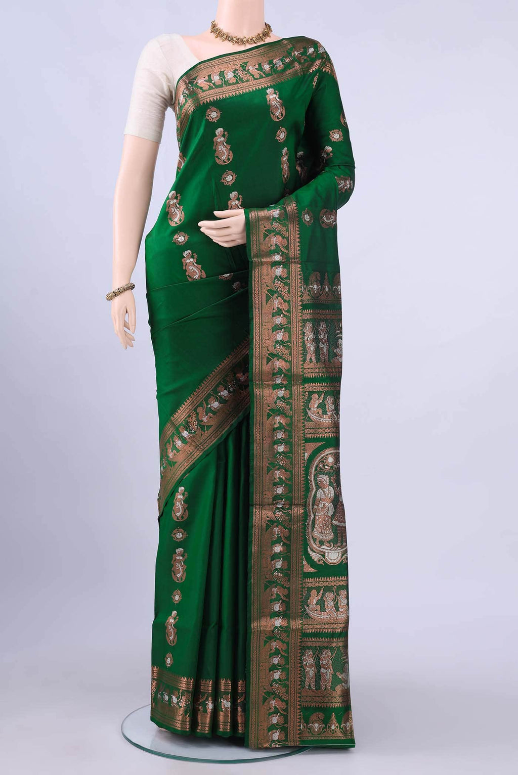 Bottle Green Baluchari Silk Saree