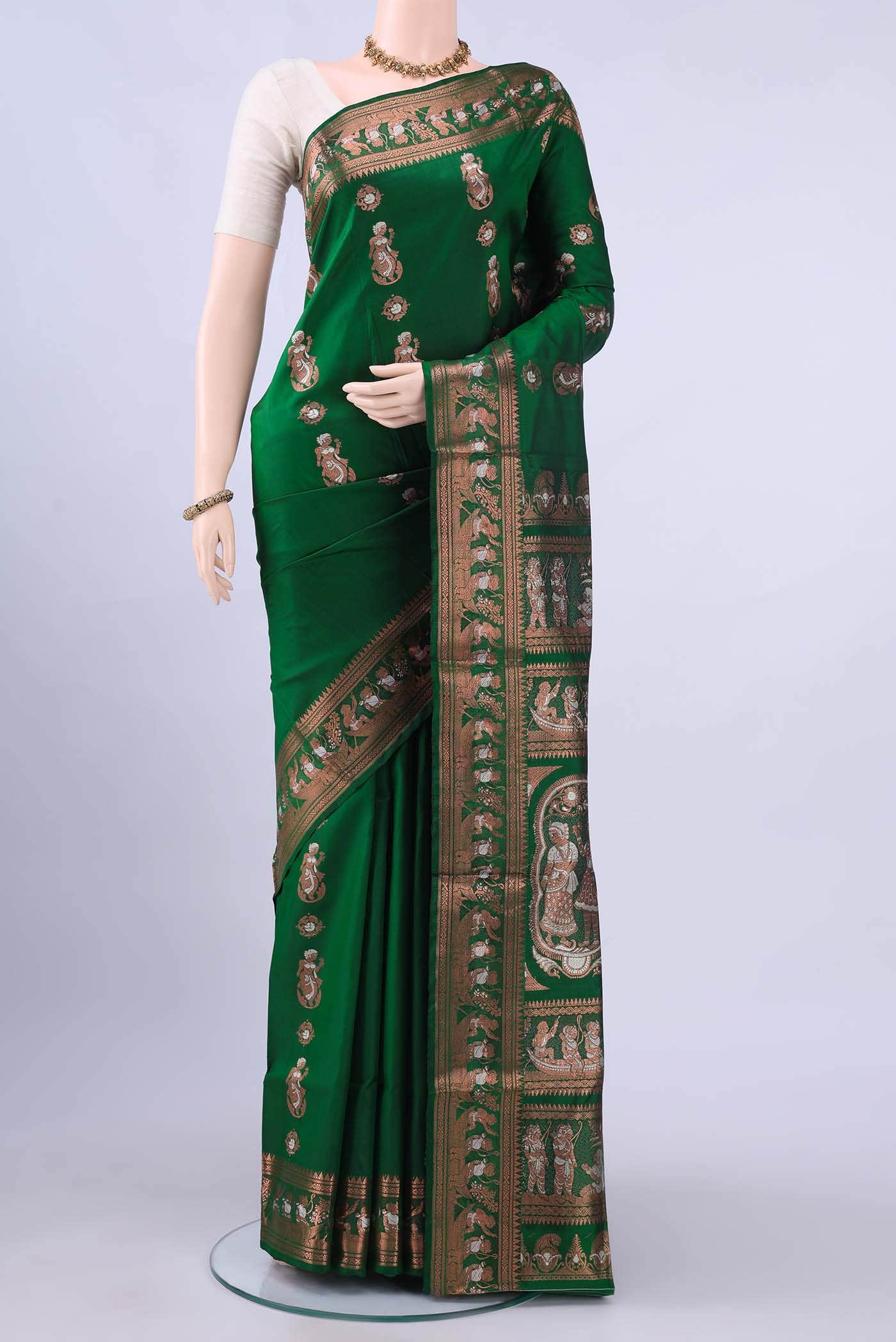 Bottle Green Baluchari Silk Saree