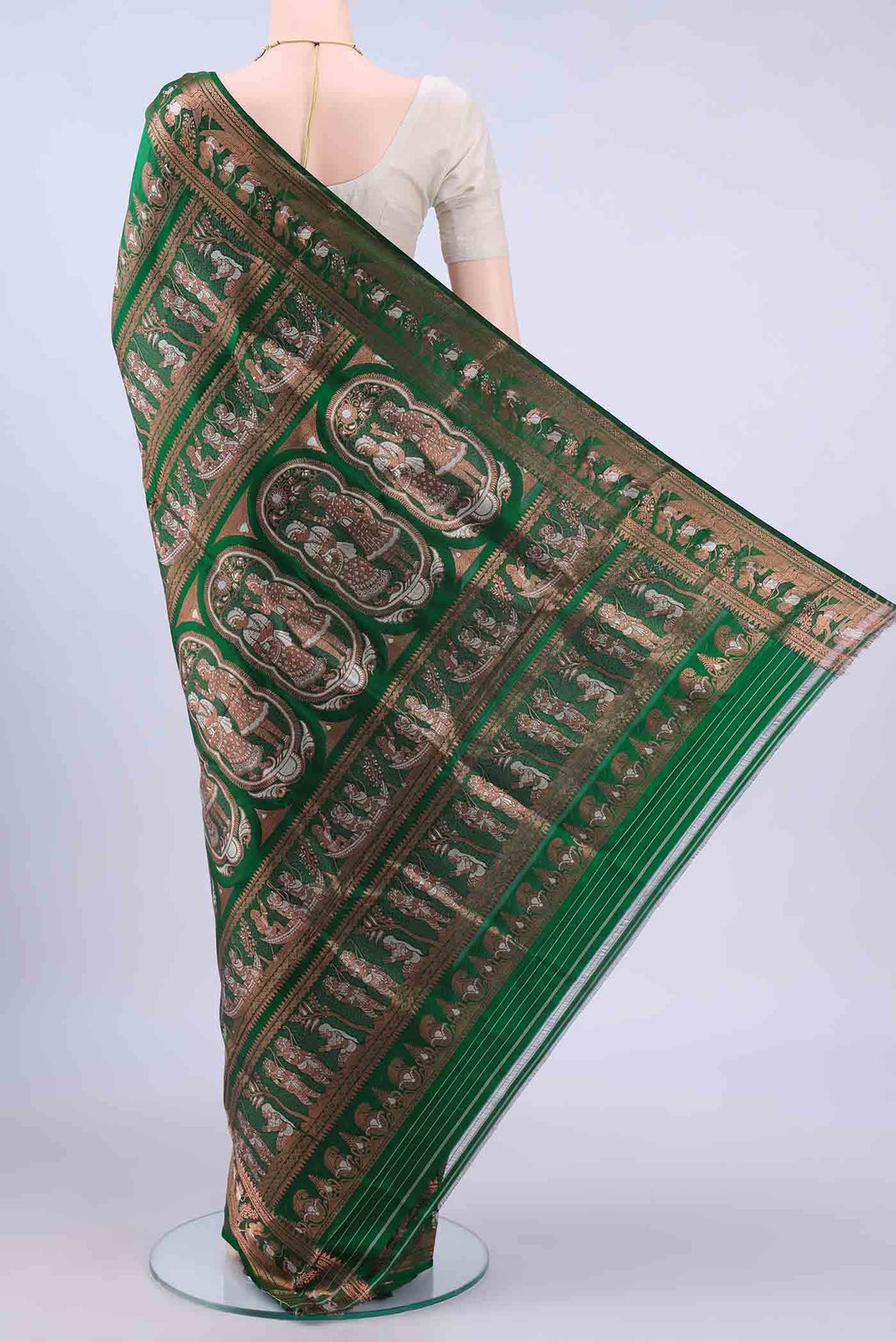 Bottle Green Baluchari Silk Saree