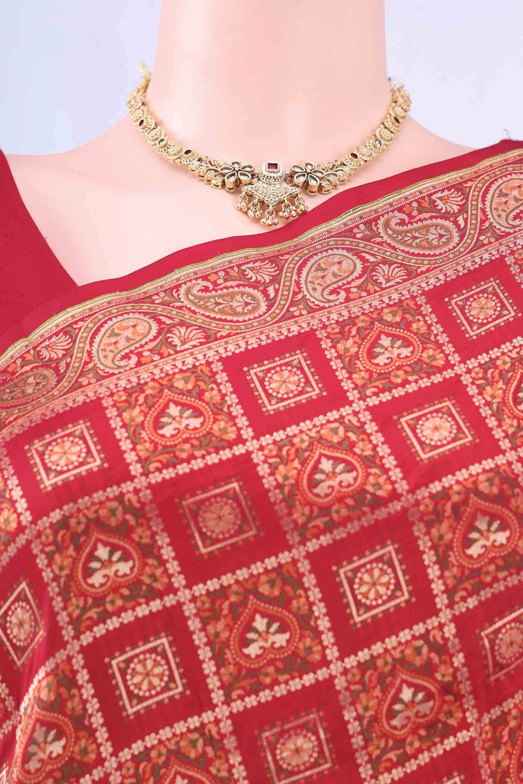 Deep Red Banarasi Jamavar Saree