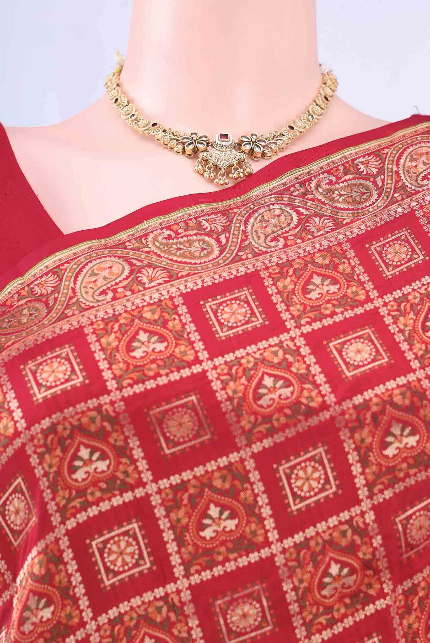 Deep Red Banarasi Jamavar Saree