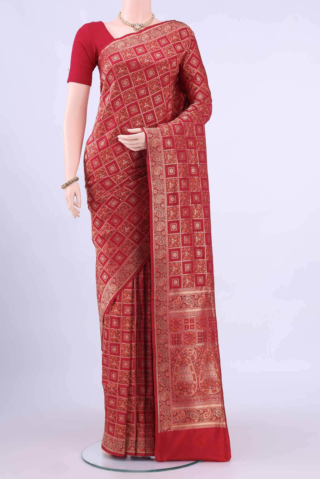 Deep Red Banarasi Jamavar Saree