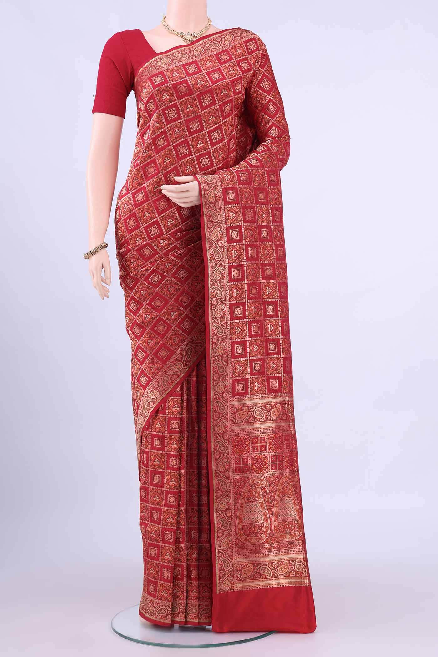 Deep Red Banarasi Jamavar Saree